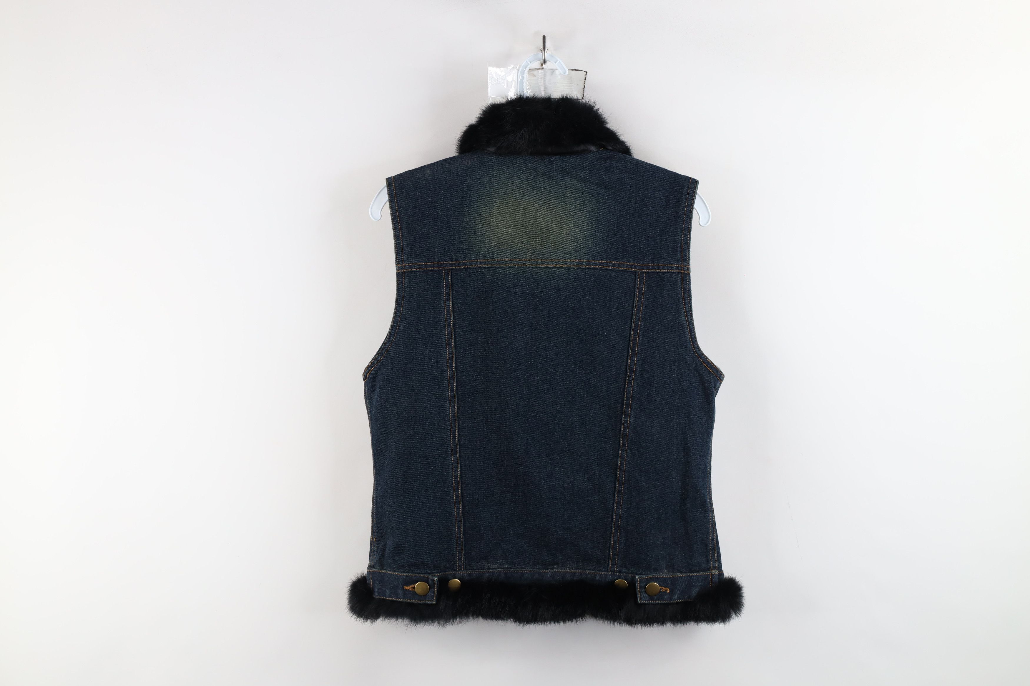 Vintage Vintage 90s Y2K Babydoll Fur Trim Sleeveless Denim Jean Vest Size L / US 10 / IT 46 - 12 Thumbnail