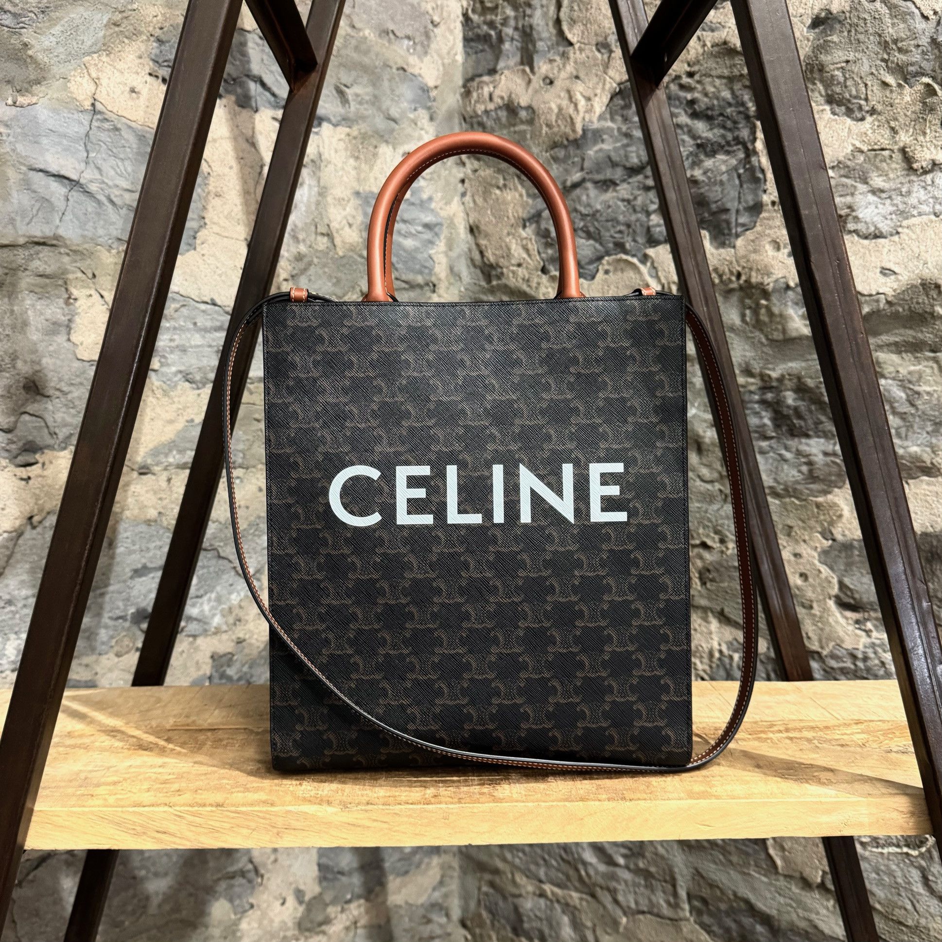 Celine Celine Triomphe Print Logo Vertical Small Cabas Tote Bag Size ONE SIZE - 1 Thumbnail