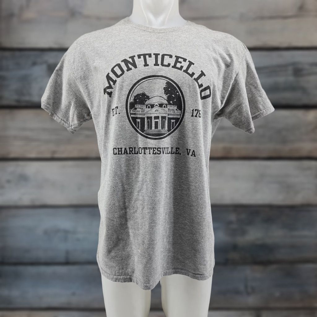 Gildan VINTAGE Monticello Charlottesville VA Gray T Shirt Large Gildan Men Short Sleeve Crew Neck Graphic Print Shirt Size US L / EU 52-54 / 3 - 1 Thumbnail