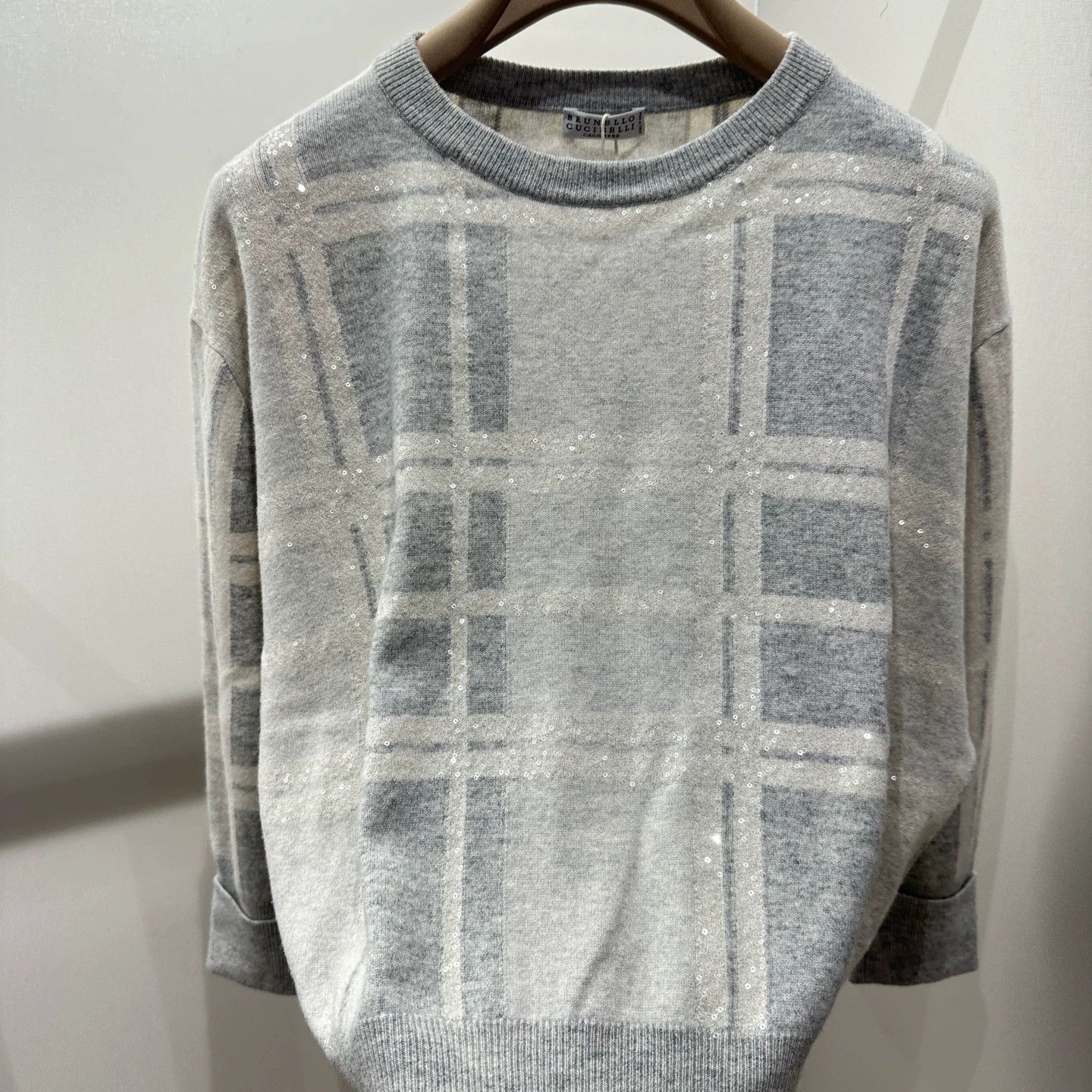 Brunello Cucinelli mar102 sequin check wool cashmere M knit