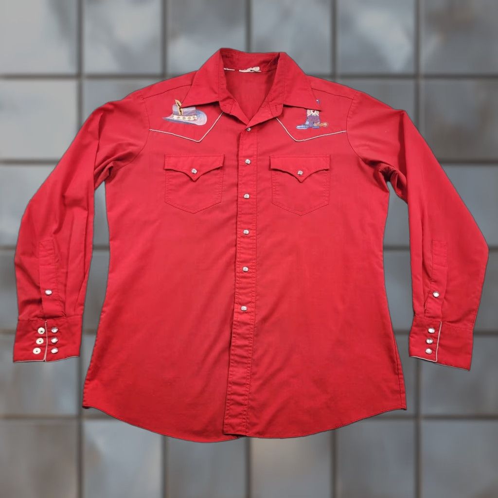 Vintage Kennington Rockin K Ranchwear Shirt Mens L Pearl Snap Long Sleeve Embroidered Red Cowboy Western Size US L / EU 52-54 / 3 - 1 Thumbnail