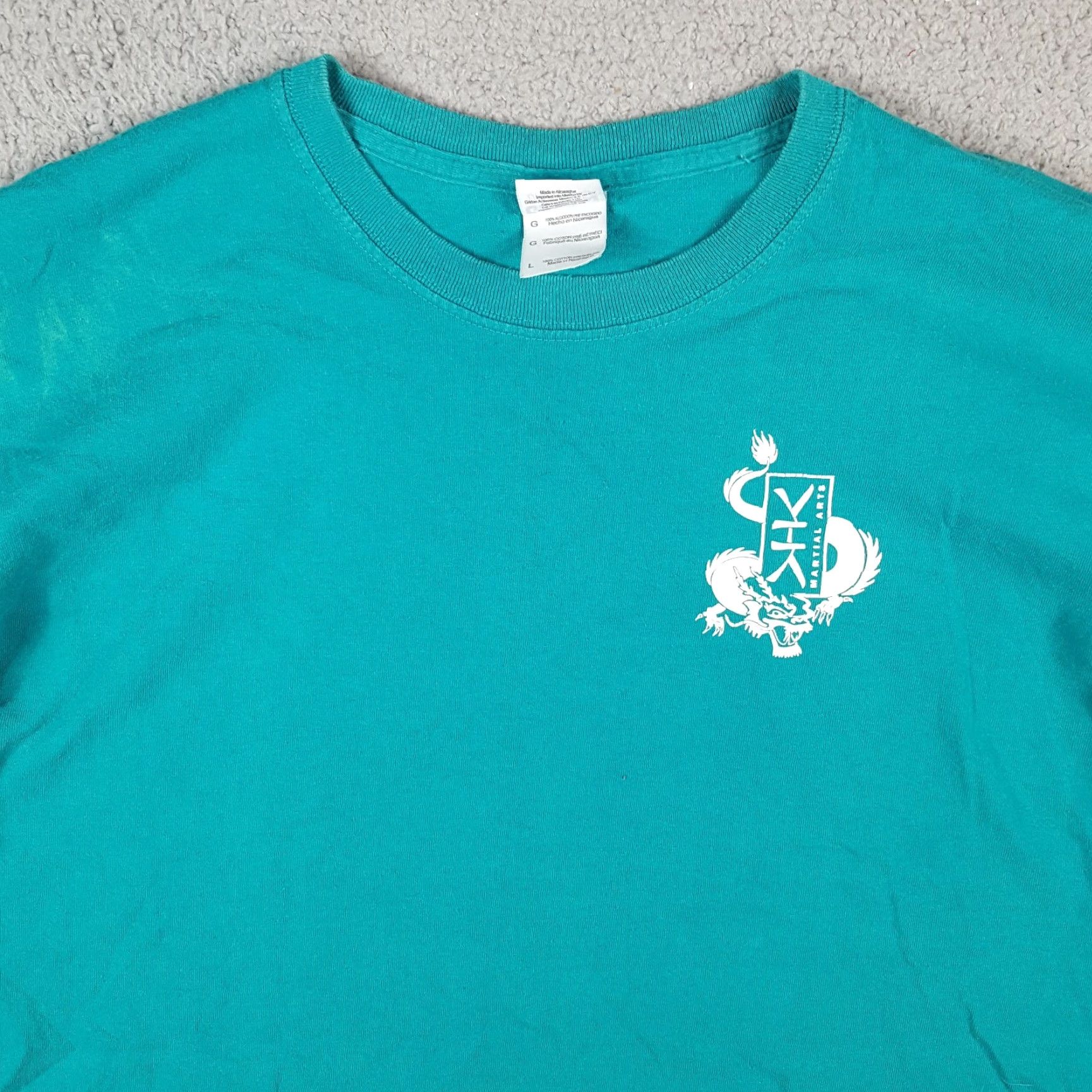Gildan Vintage Gildan Ultra Cotton T-Shirt Men Large Blue Retro Y2K Japanese Dragon Logo 90s 2000s Karate Size US L / EU 52-54 / 3 - 2 Thumbnail