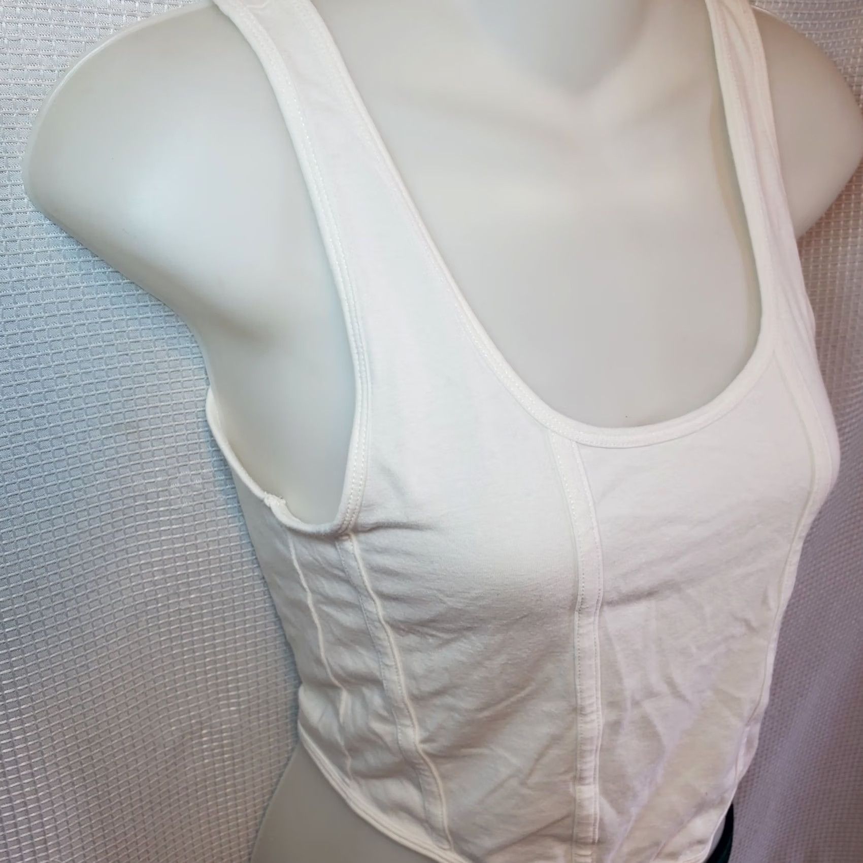 Vintage PAC Cares Womens Tank Cropped White Ribbed Sleeveless Cotton Top M Size M / US 6-8 / IT 42-44 - 3 Thumbnail