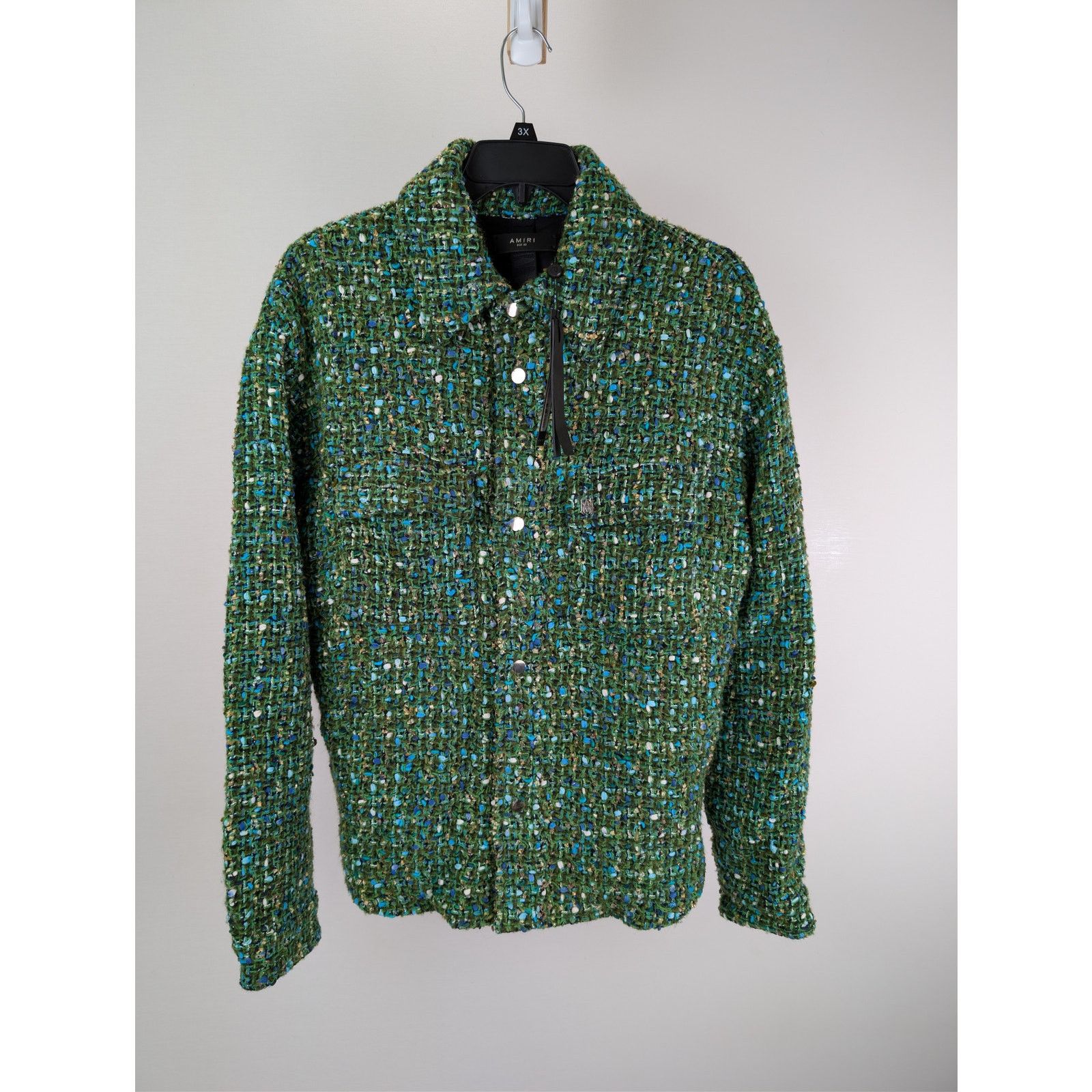 Amiri o1rshd1 Boucle Overshirt Button up Shirt in Rain Forest Size US M / EU 48-50 / 2 - 2 Thumbnail