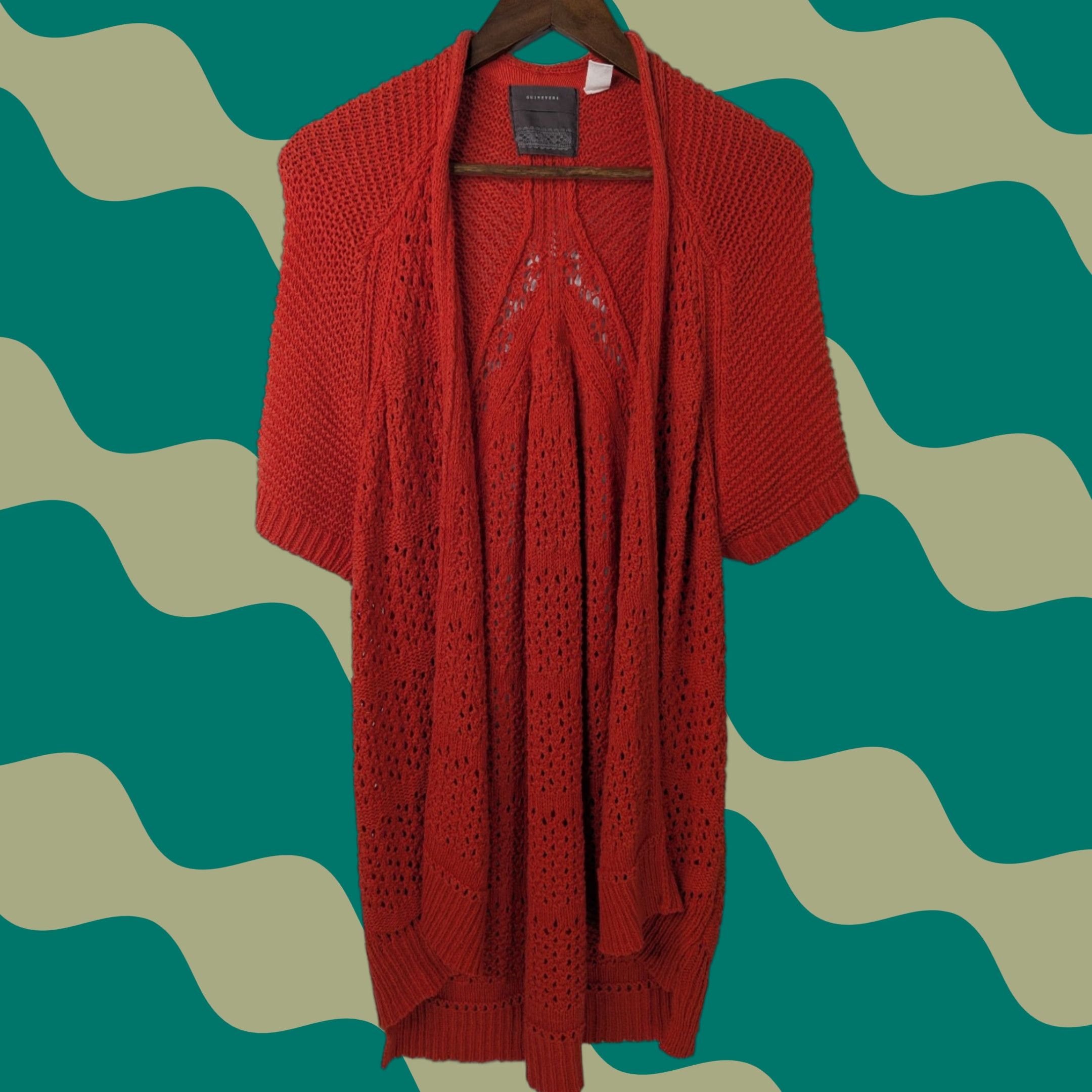 Vintage Guinevere Cardigan Short Sleeve Open Knit Orange Size L Knitting Knit Open-Crochet Boho 90s Y2K Womens Sweater Size L / US 10 / IT 46 - 1 Thumbnail