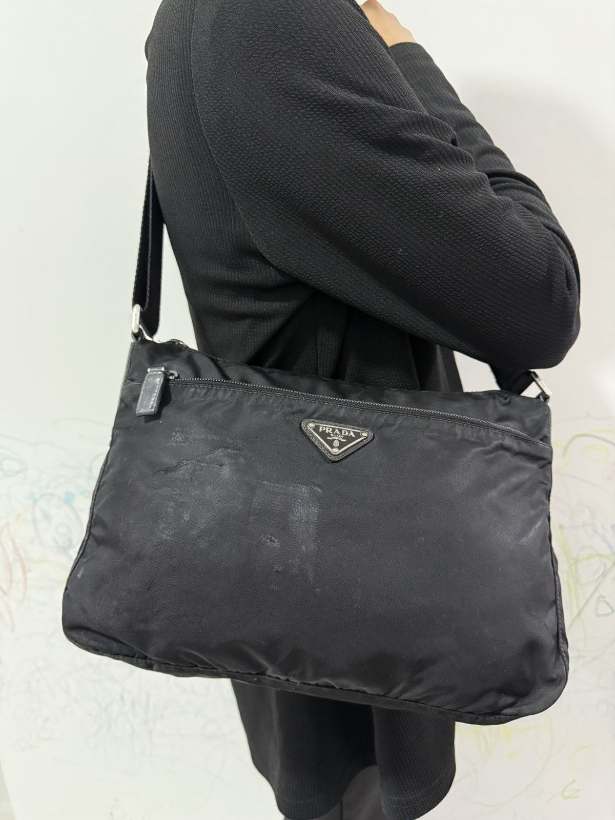 Prada Black Nylon Sling Crossbody Shoulder Bag, Men's