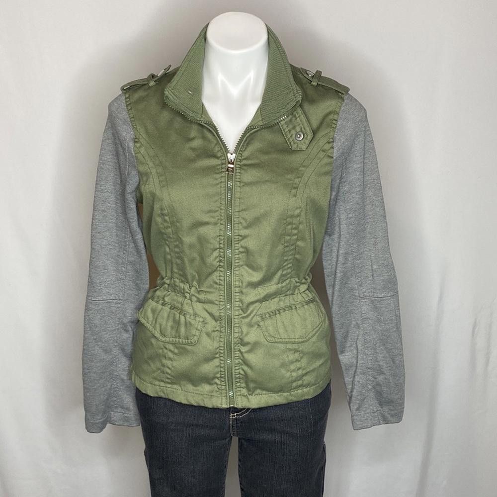 Designer Therapy Olive & Grey Cotton Cinch Waist Moto Jacket, L Size L / US 10 / IT 46 - 1 Thumbnail