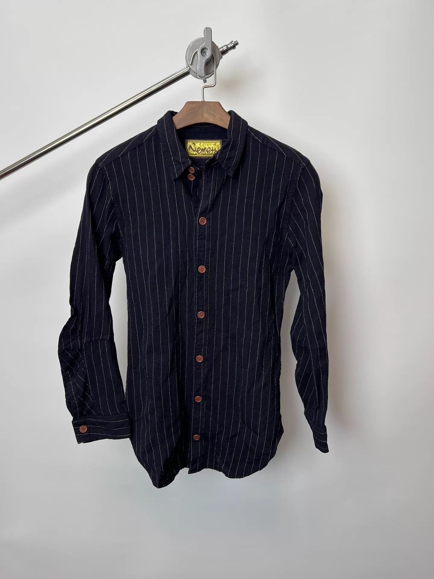 Christopher Nemeth Nemeth Slim Fit Wool Stripe Shirt w/ Subtle Sleeve Pleat Size US S / EU 44-46 / 1 - 1 Thumbnail