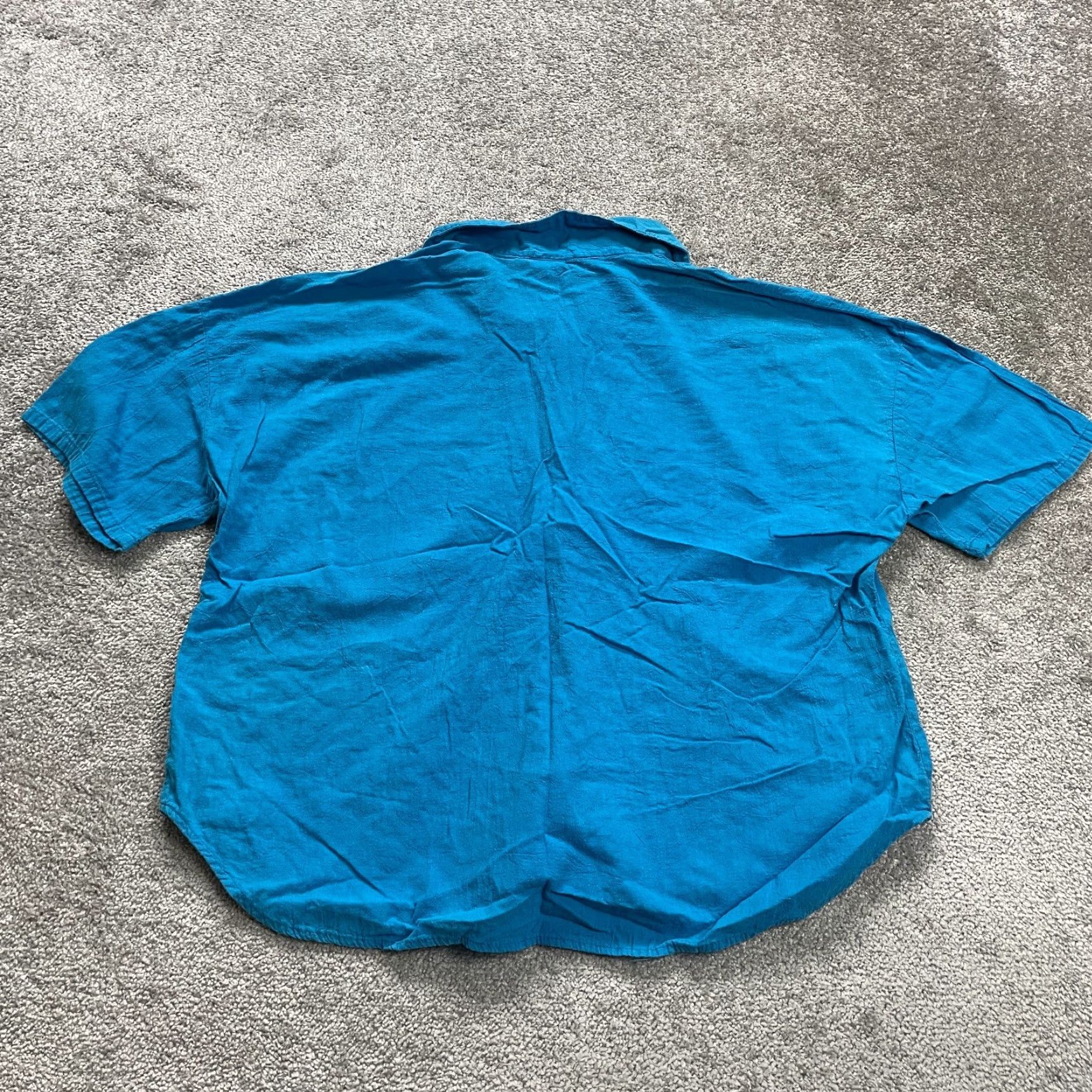 Vintage Touche Shirt Women 22W Blue Cotton Short Sleeve Pocket Button-Up Casual Top Size 3XL / US 20-22 - 2 Thumbnail