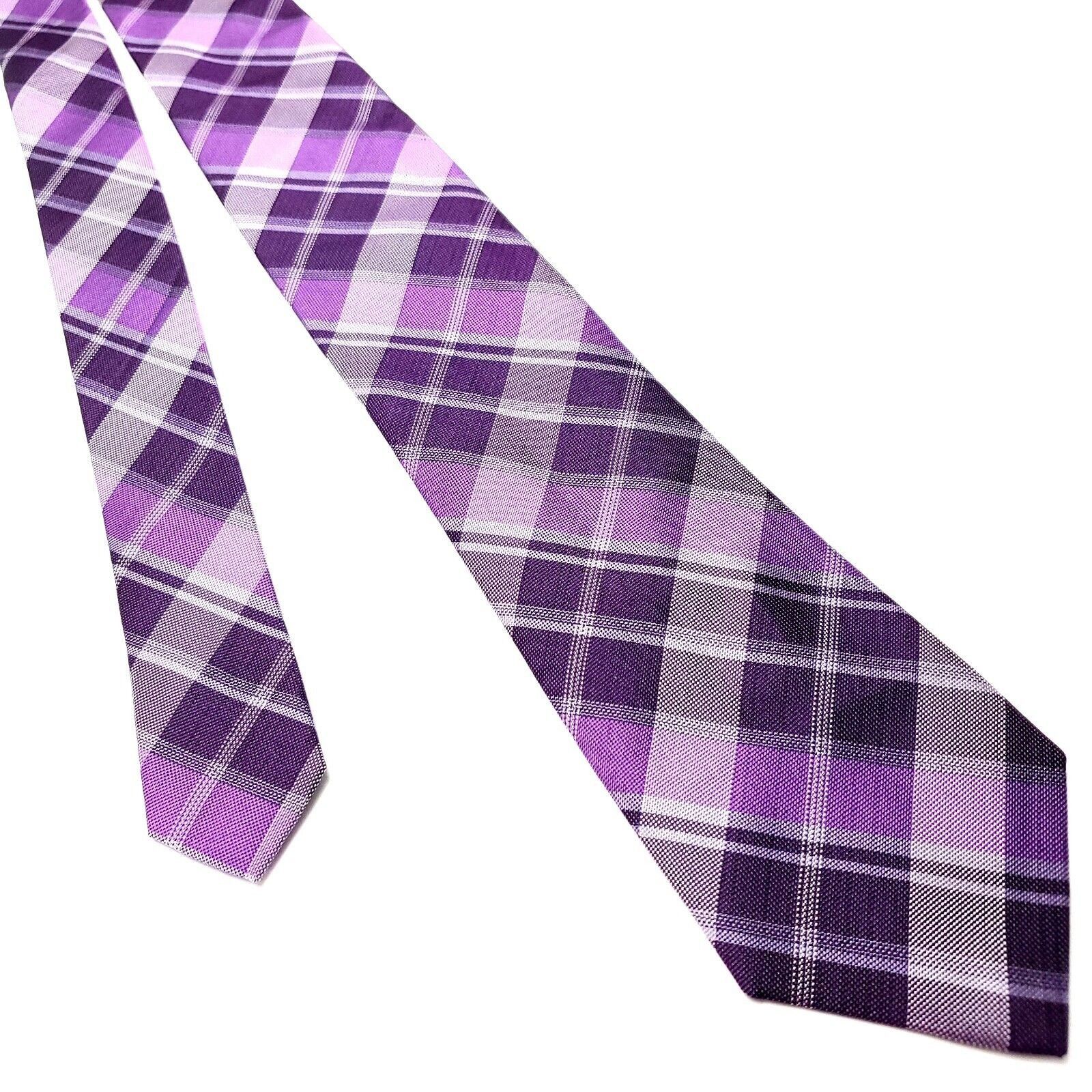 Calvin Klein Calvin Klein Purple Silk Tie Woven Skinny Tartan Plaid Size ONE SIZE - 1 Thumbnail