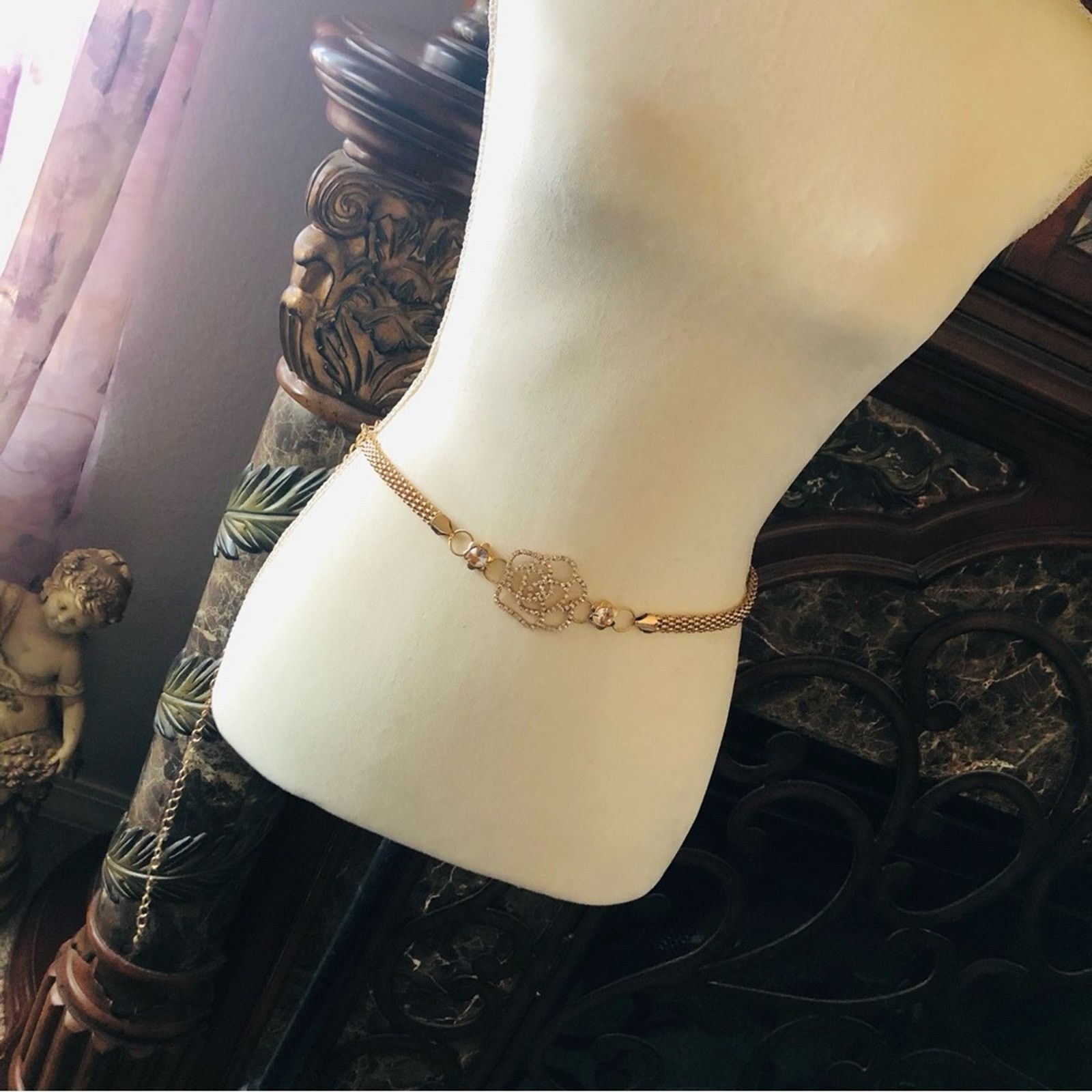 Other Rhinestone rose gold tone mesh chain necklace belt Size ONE SIZE - 8 Thumbnail