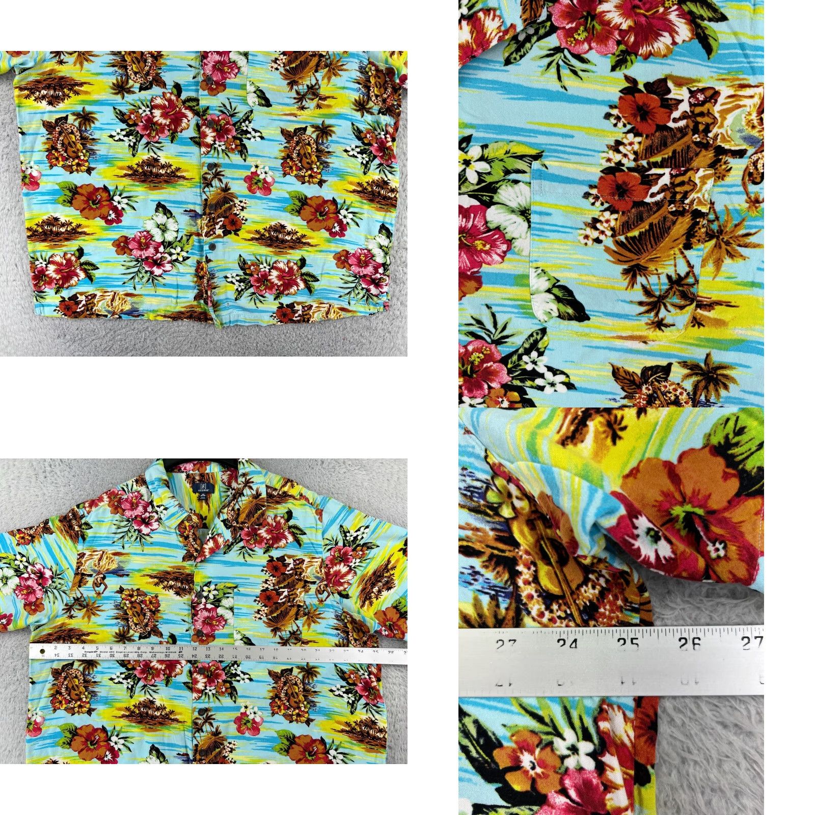 George George Hawaiian Shirt Mens 2XL Blue Floral Print Sleeves Short Sleeve Button-Up Cotton Size US XXL / EU 58 / 5 - 8 Thumbnail
