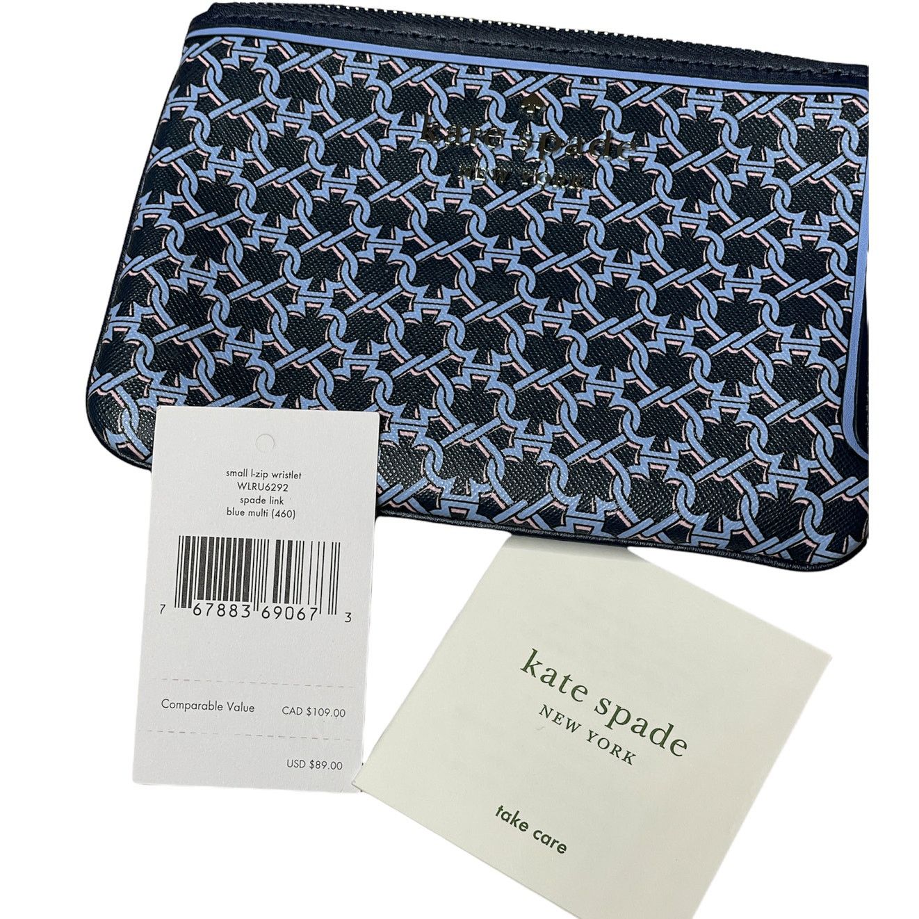 Kate Spade spade link top small l-zip wristlet in Blue multi