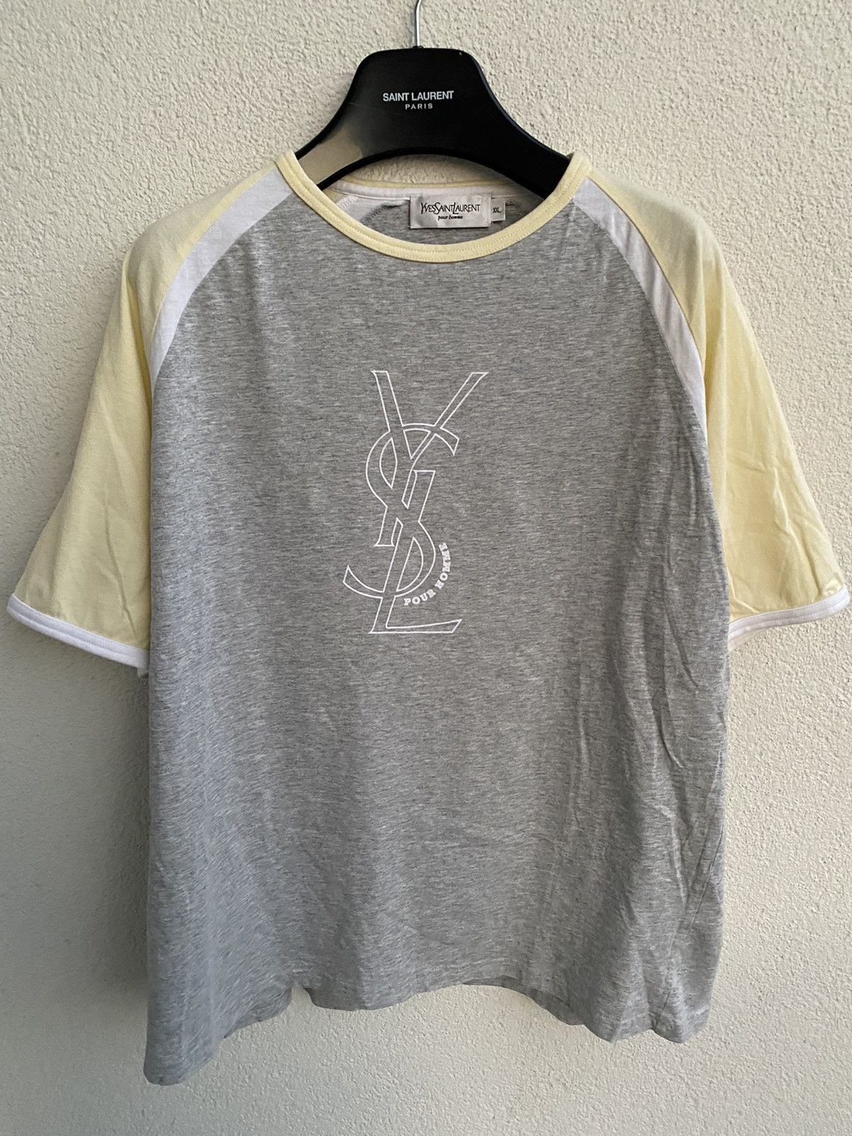 image of Vintage x YVES Saint Laurent YSL T-Shirt Big Logo in Gray Yellow, Men's (Size XL)
