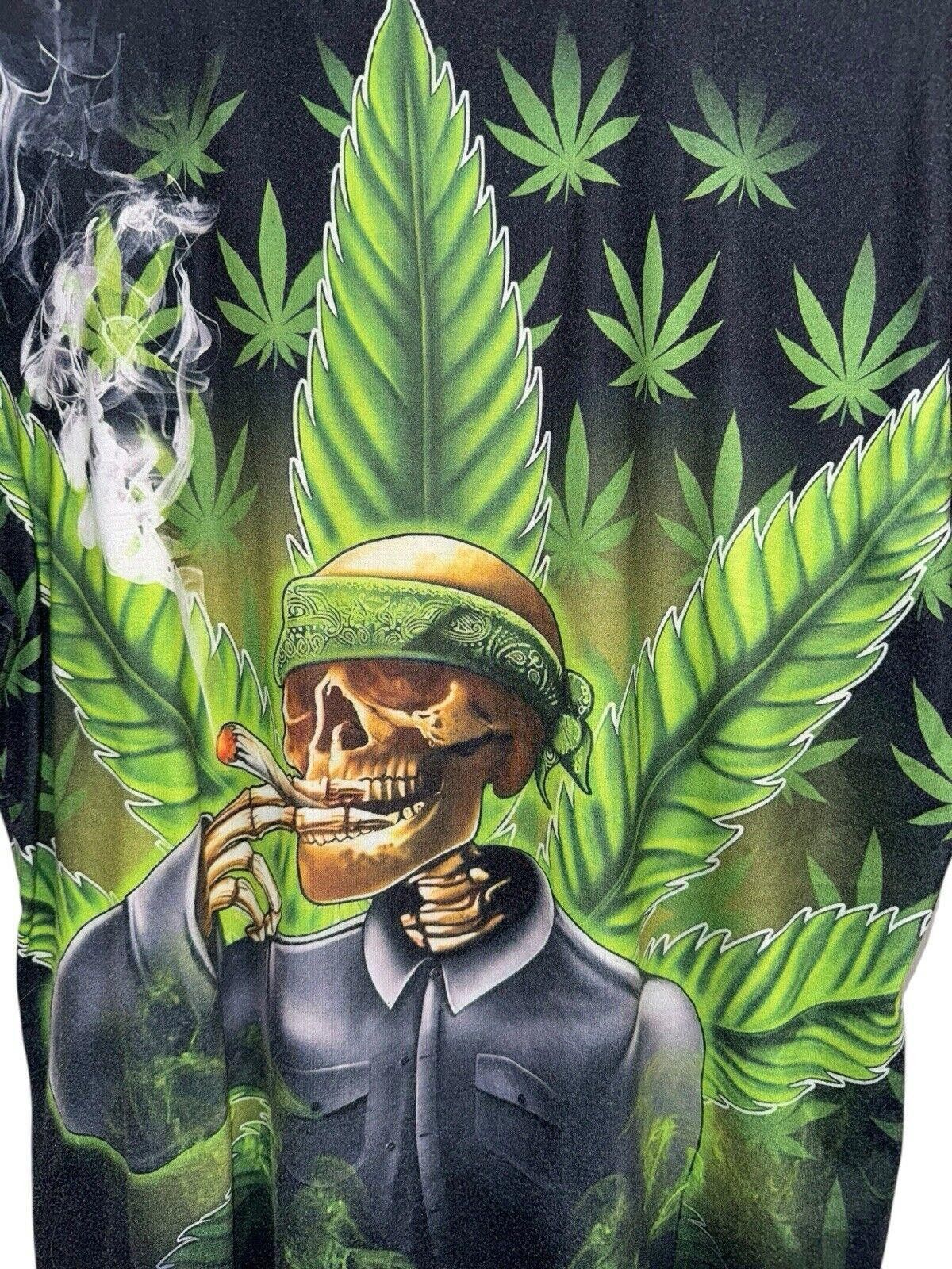 Designer Vintage Y2K Marijuana Stoner Biker Skull AOP 420 Shirt XL Size US XL / EU 56 / 4 - 5 Thumbnail