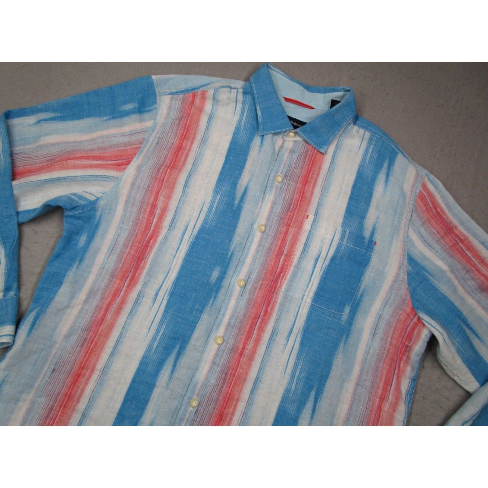 Tommy Bahama Tommy Bahama Shirt Mens Large Blue Stripe Button Up Linen Blend Resort Marlin Size US L / EU 52-54 / 3 - 2 Thumbnail