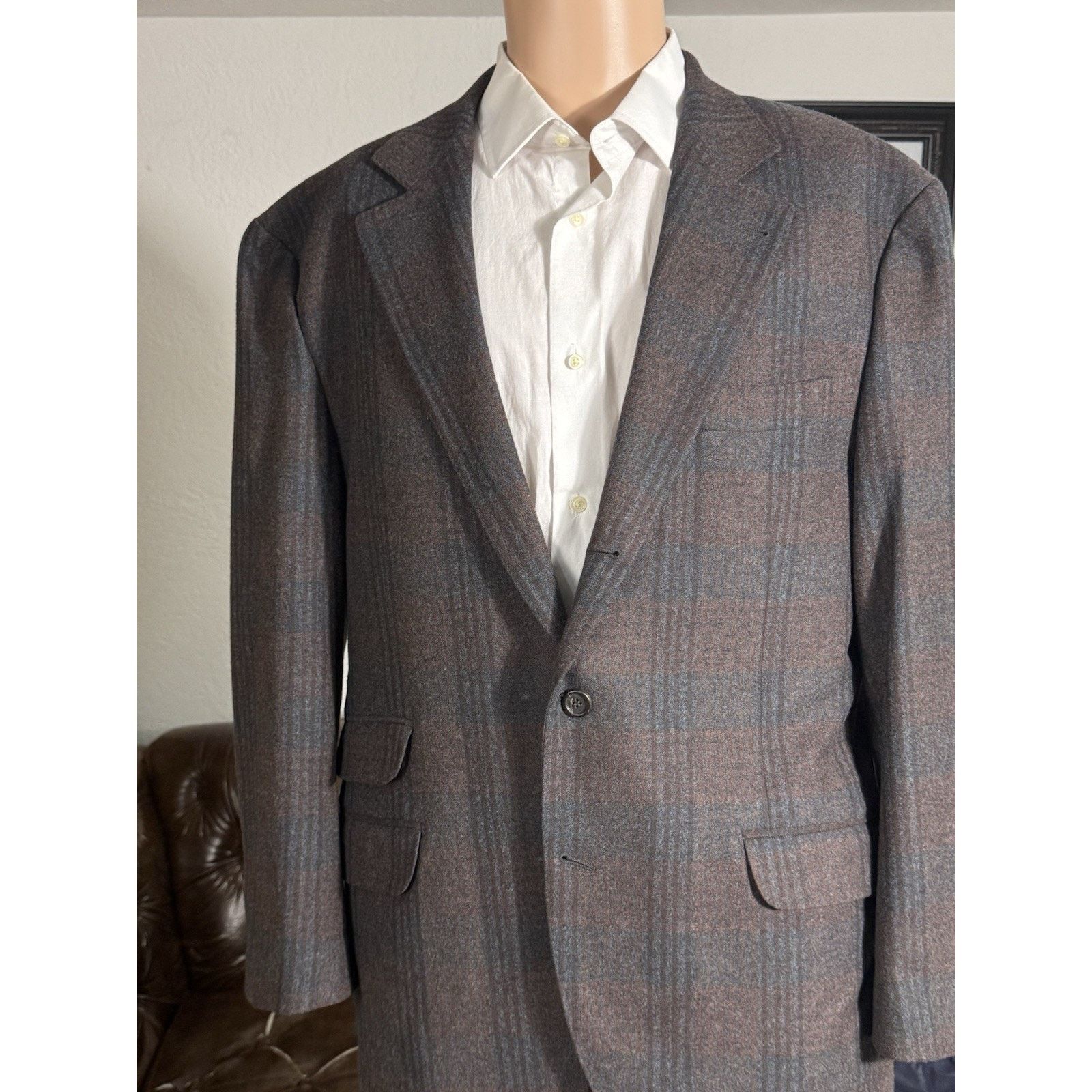 Brunello Cucinelli Brunello Cucinelli Burgundy Blue Flannel Plaid Blazer 44R Size 44R - 1 Thumbnail