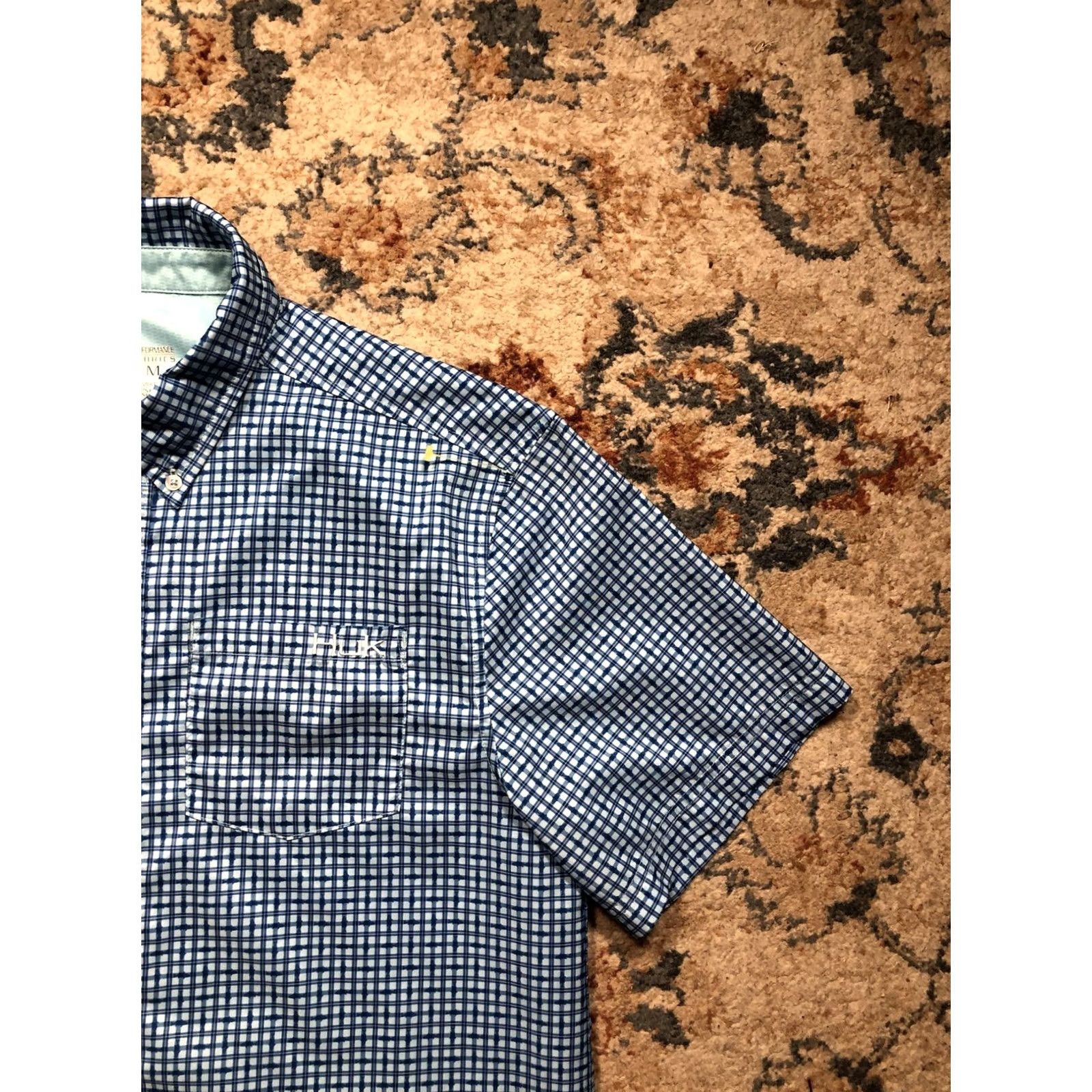 Vintage Huk Shirt Mens Medium Blue Check Short Sleeve Button Front Fishing Performance Size US M / EU 48-50 / 2 - 4 Thumbnail