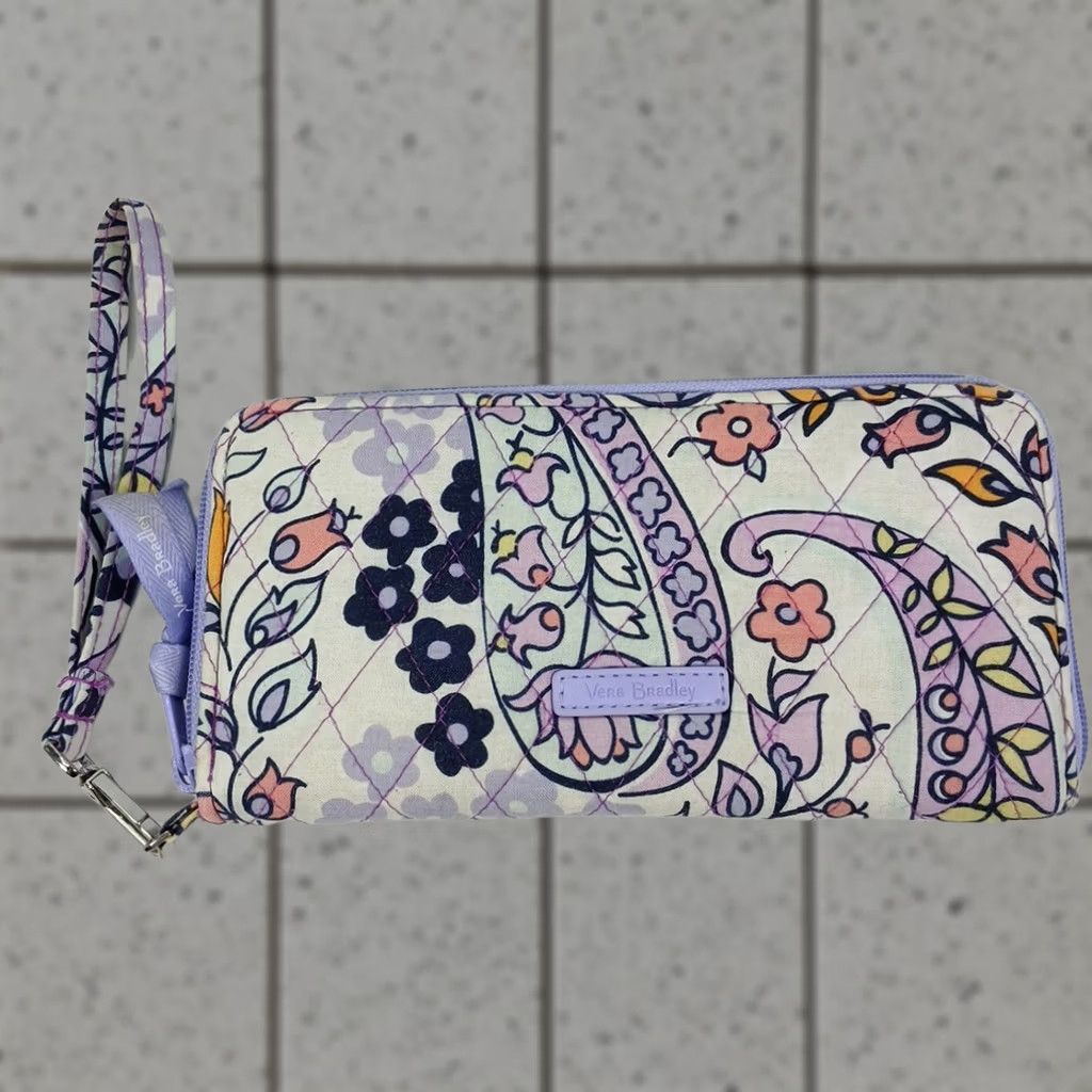 Vera Bradley Vera Bradley Wallet Wristlet Paisley Quilted Zip-Around Multicolor Women’s Small Wrist Strap Purple Lining Fabric Cotton Finish Wallet Size ONE SIZE - 1 Thumbnail