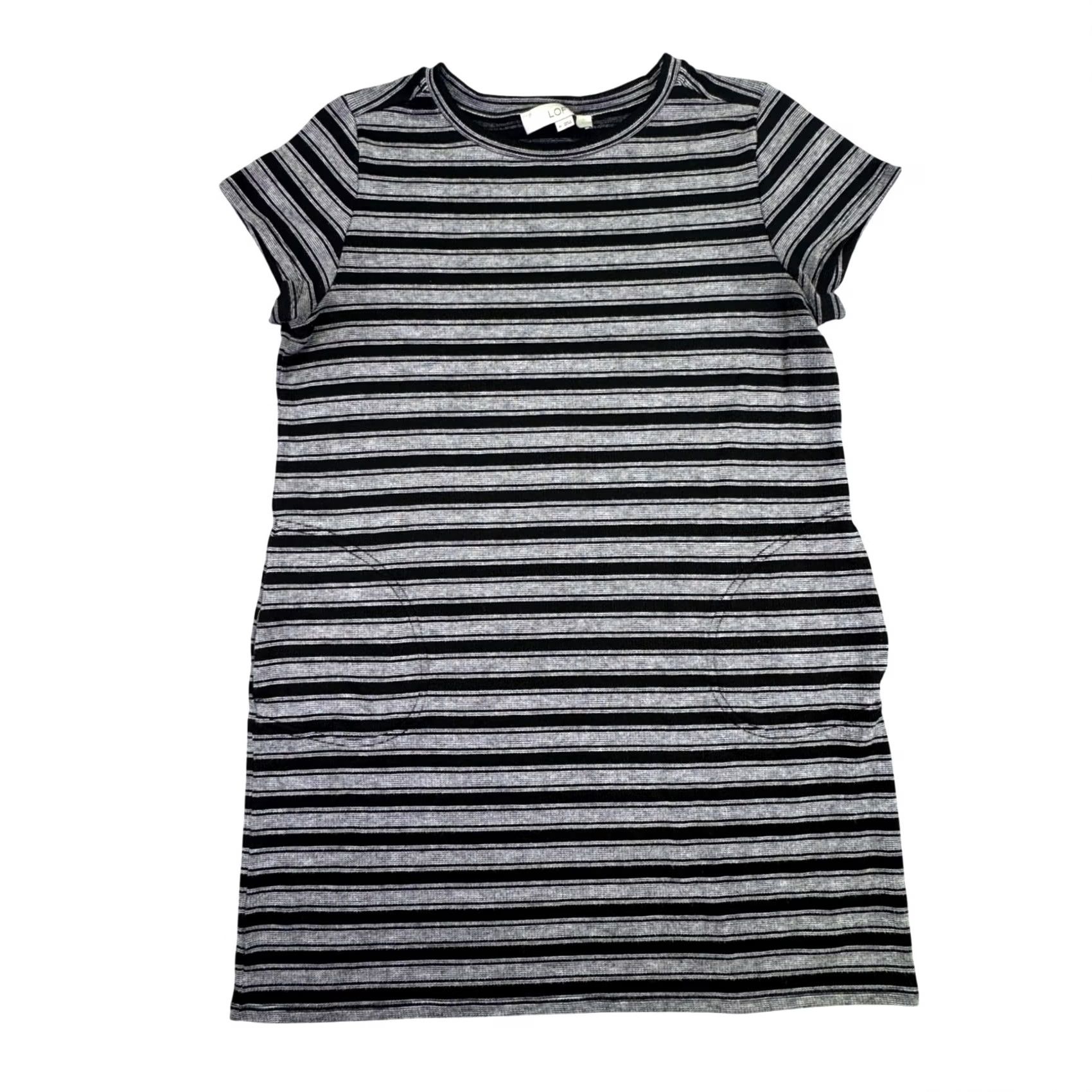 Loft LOFT Dress Women's M Black Grey Striped Short Sleeve Knit Pockets Crew Neck Mini Casual Everyday Stylish Multicolor 2020s Mens Womens Size M / US 6-8 / IT 42-44 - 2 Thumbnail