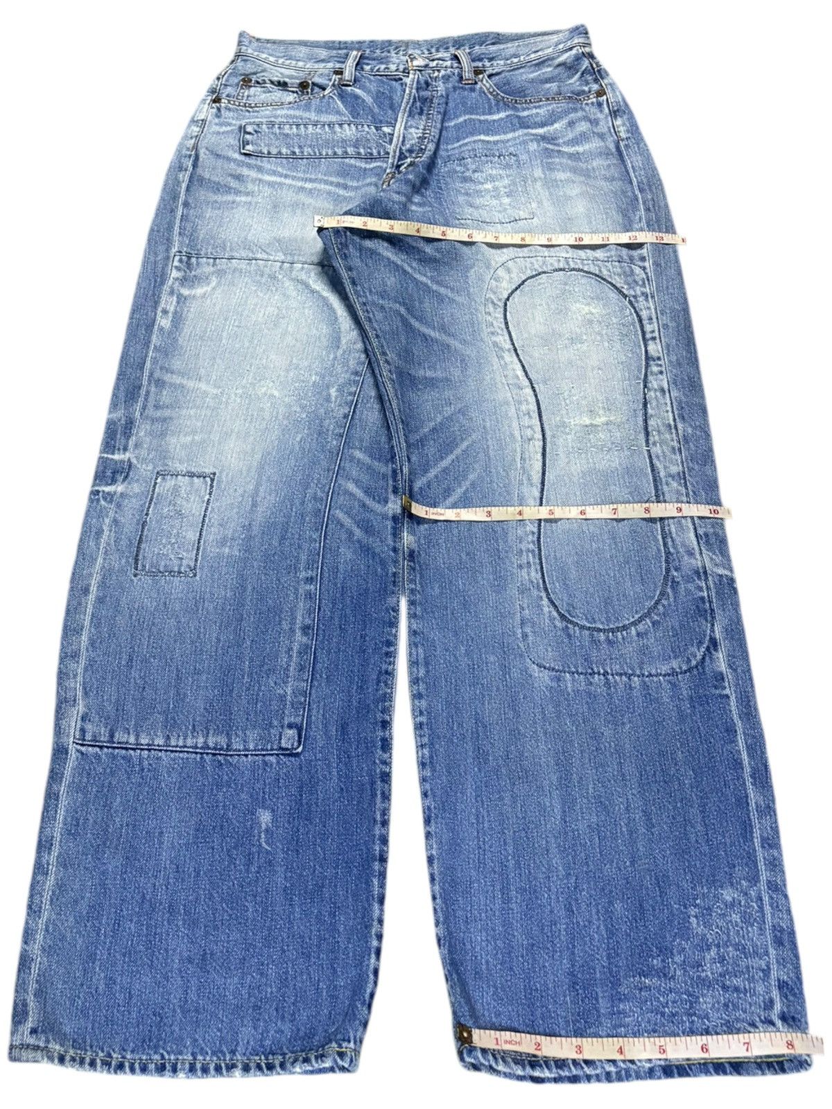 Japanese Brand Vintage Japanese Brand Faded Blue Wash Patched Baggy Jeans Size US 31 - 13 Thumbnail