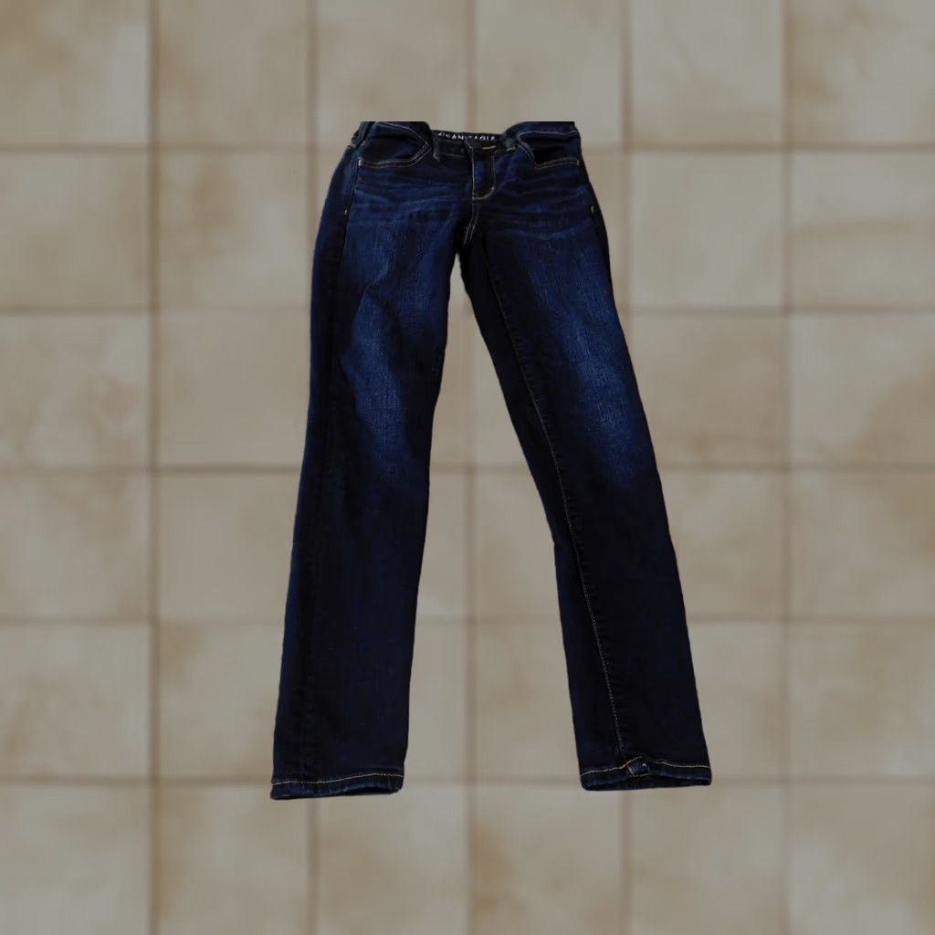 Vintage American Eagle Jeans Womens 6 Regular Jegging Skinny Stretch Denim Pants Dark Wash Blue Logo Pockets Mid Rise Zip Fly Size 28" / US 6 / IT 42 - 1 Thumbnail