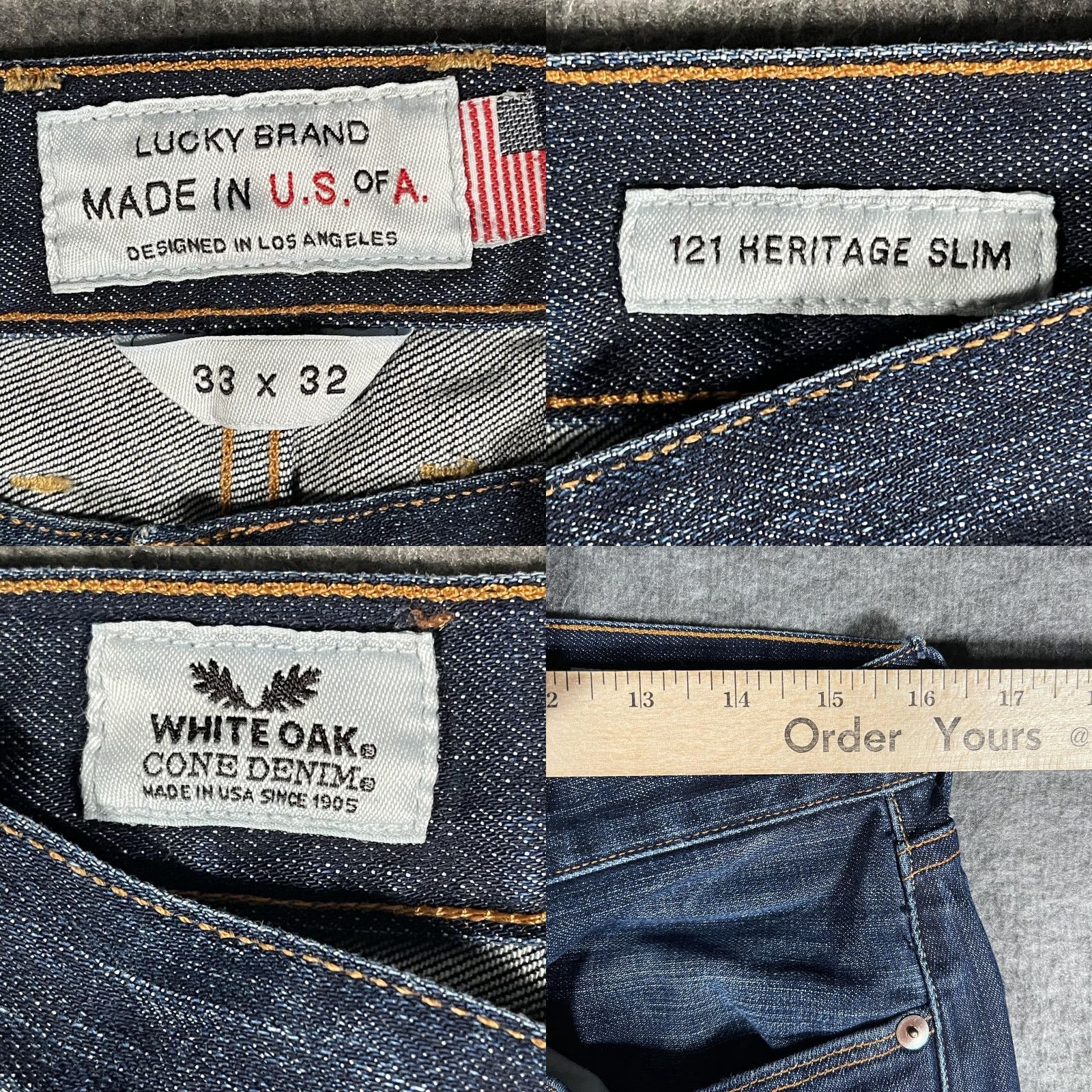 Lucky Brand Lucky Brand 121 Heritage Slim Straight Jeans Mens 33x31 Blue Selvage Made USA Size US 33 - 8 Thumbnail