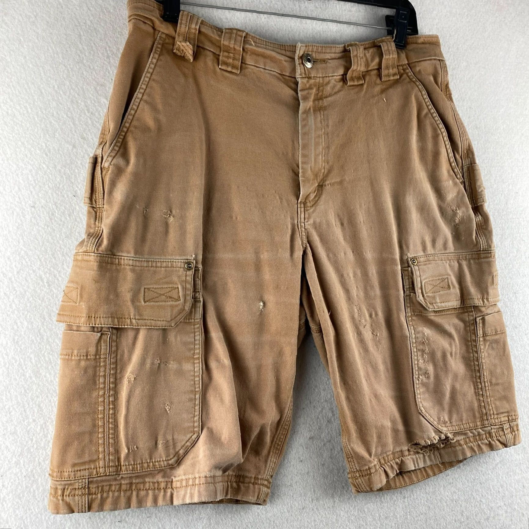 CO Duluth Cargo Shorts Mens 34 Beige Canvas Outdoors Distressed Cargo Pocket Mid Rise 12in Regular Mens Size US 34 / EU 50 - 4 Thumbnail