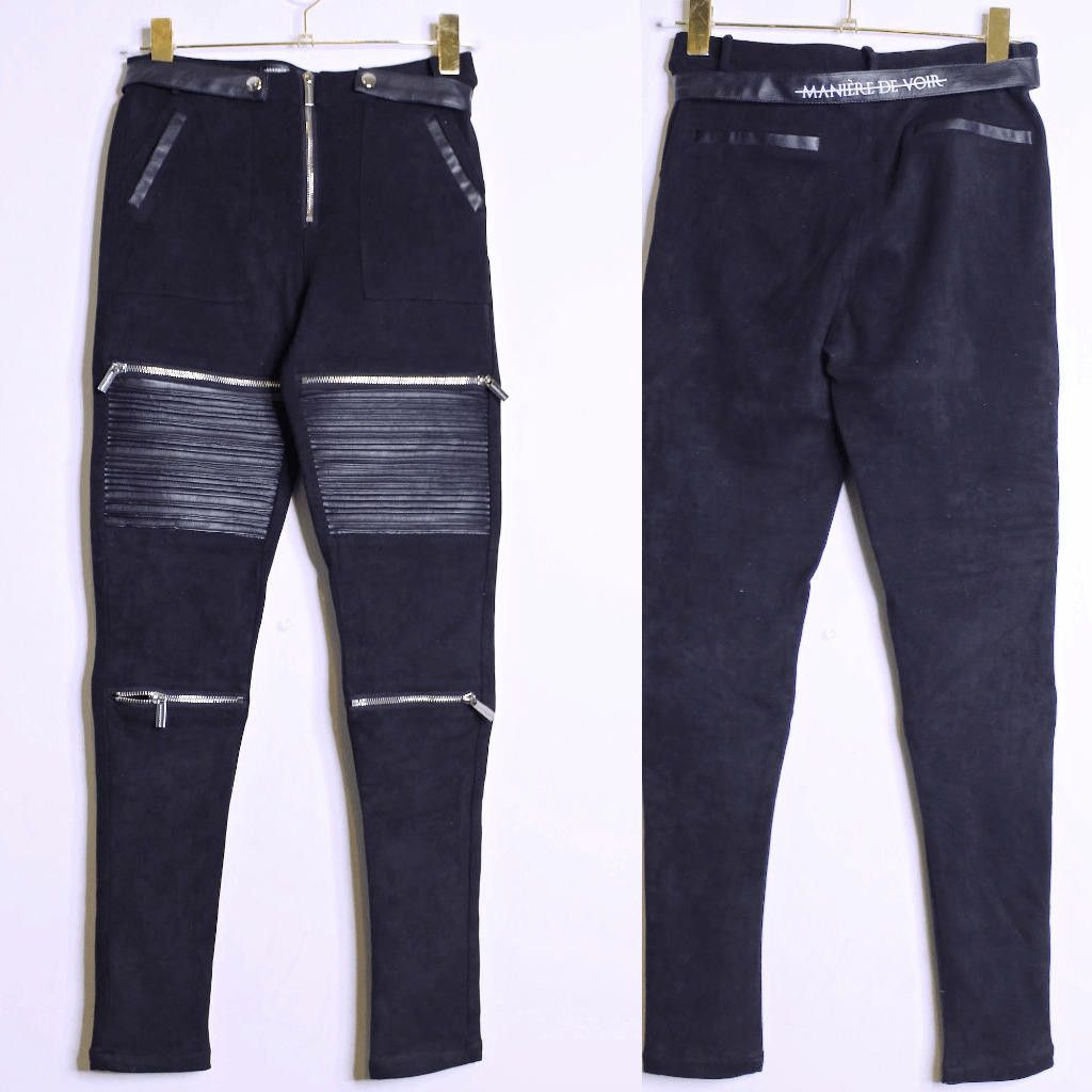 Maniere De Vior Maniere De Voir Black Suede Zipper Leggings - US 4 Size 27" / US 4 / IT 40 - 1 Thumbnail
