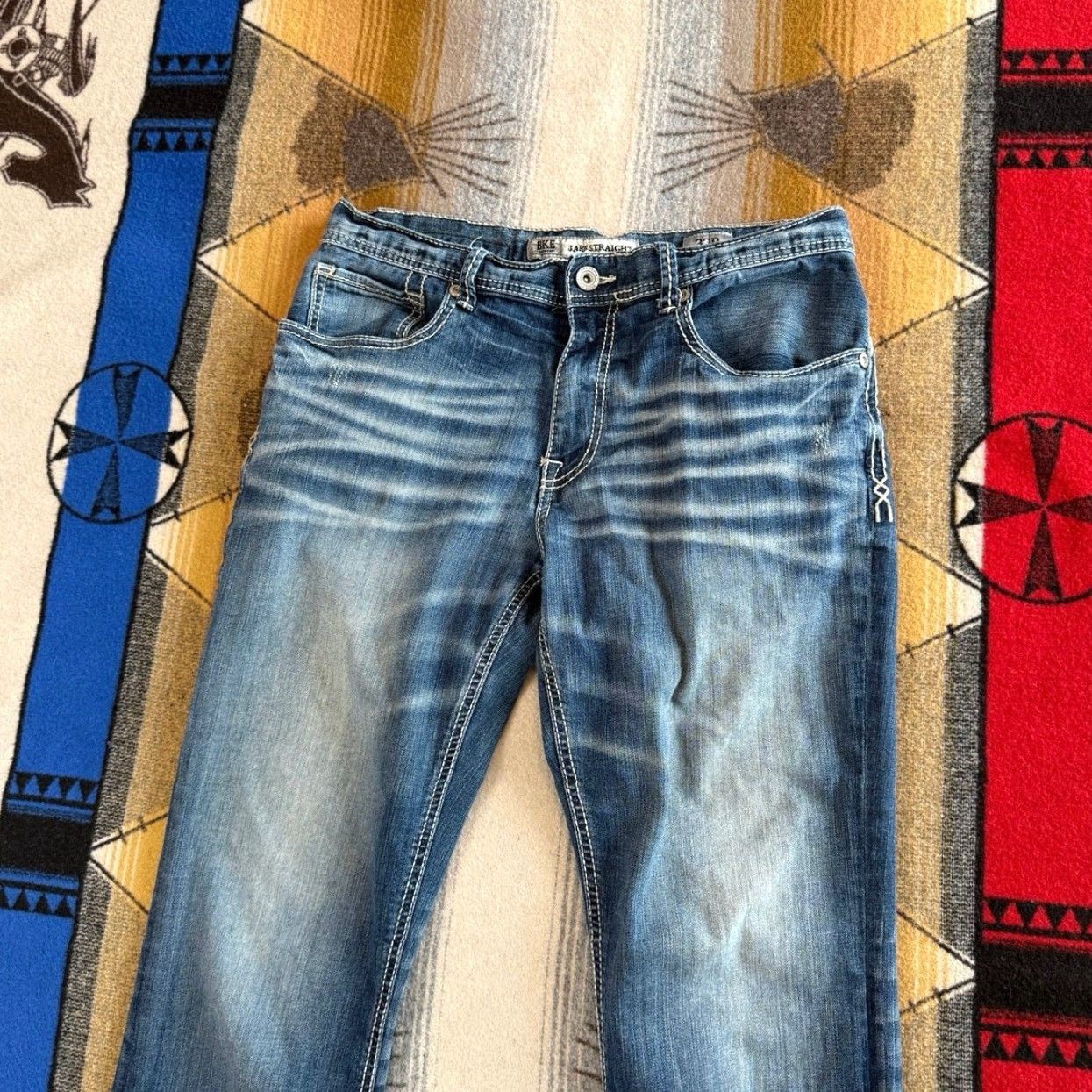 BKE BKE Jeans Mens Straight Denim 32x31 Stretch Embroidered Grunge Blue Y2K Buckle BKE Size US 32 / EU 48 - 5 Thumbnail