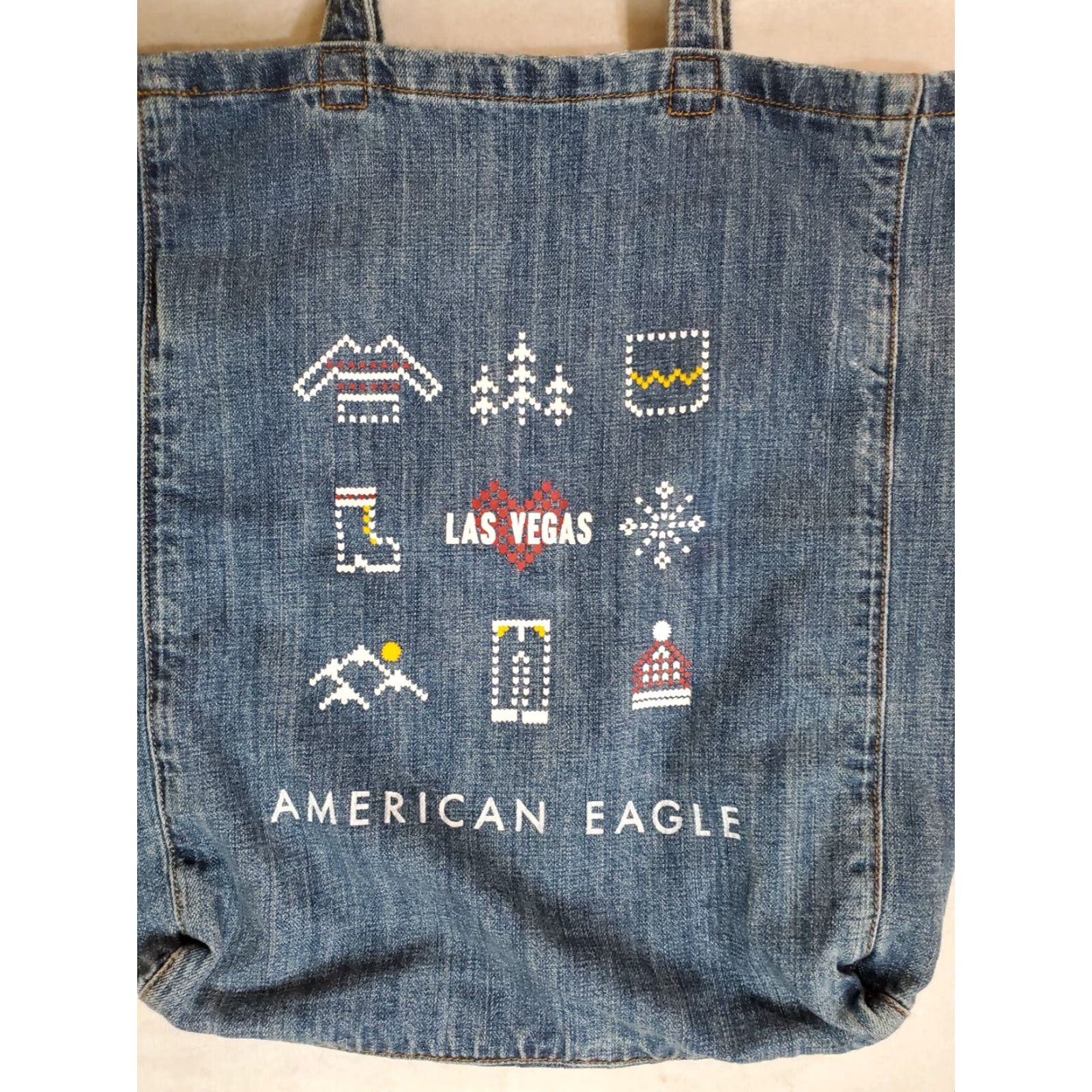 American Eagle Outfitters VINTAGE American Eagle Outfitters Logo Denim Tote Bag Purse Blue Distressed -Las Vegas Holiday Womens Medium Size ONE SIZE - 2 Thumbnail