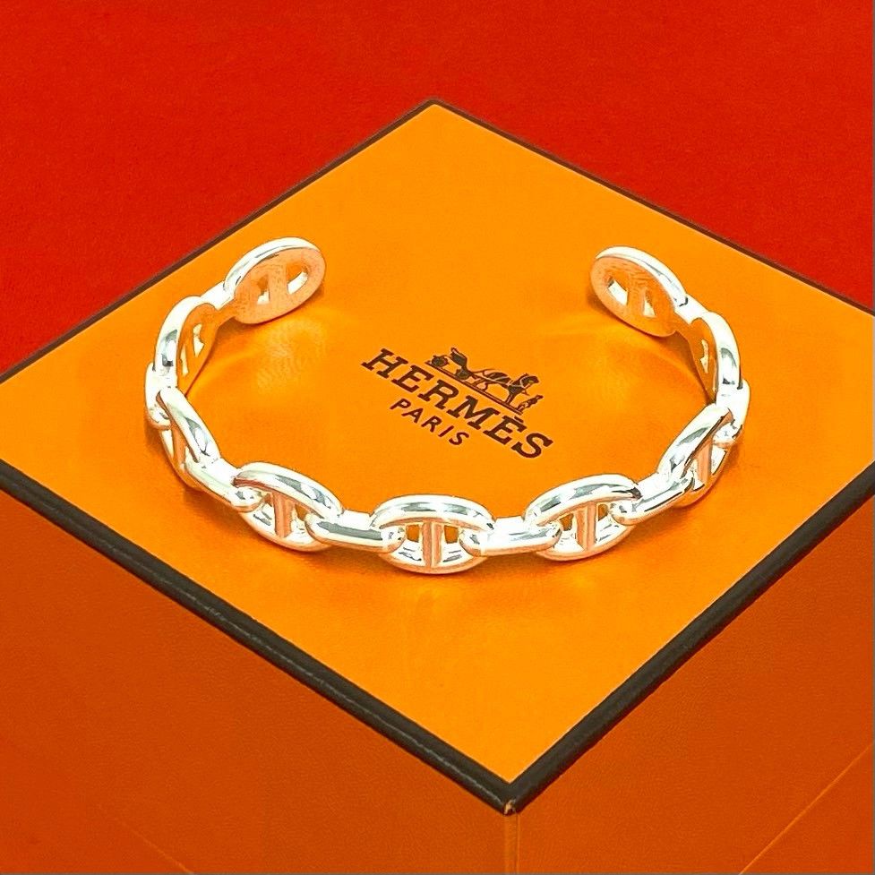 Hermes Hermes Hermes Chaine d’Ancre Enchainee Silver Bracelet Precious Metal Bangle DUTY FREE for USA Size ONE SIZE - 1 Thumbnail