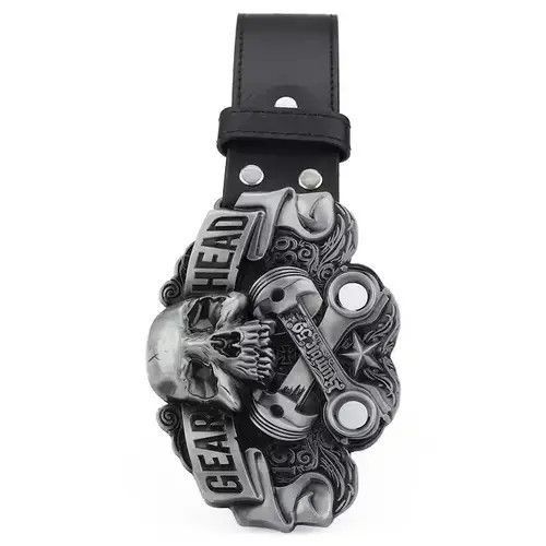 Leather GEAR HEAD Skull Buckle Belt Size ONE SIZE - 3 Thumbnail
