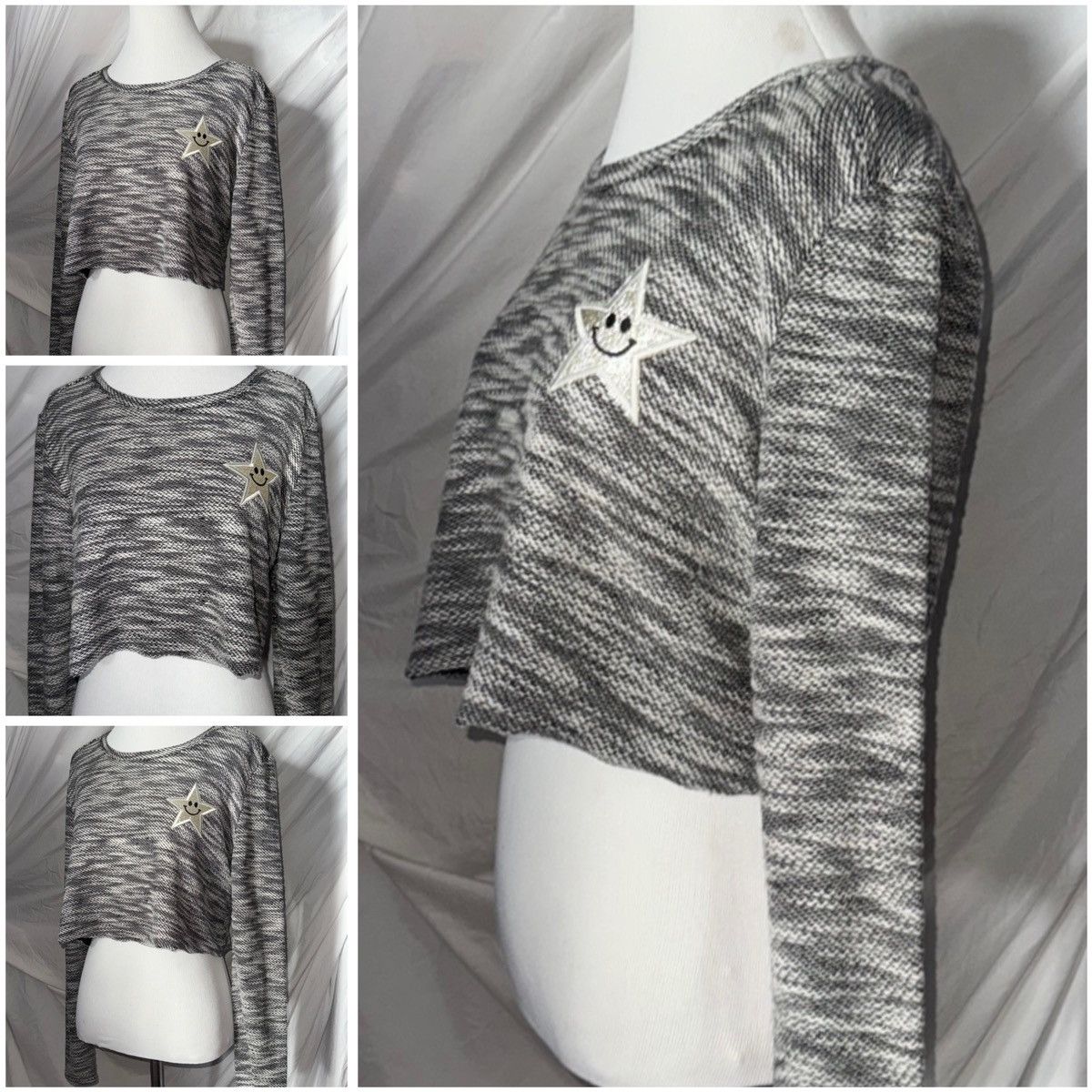 Merona Retro, Monochrome, Patchwork, Raw Hem Cropped Knit Sweater Size M / US 6-8 / IT 42-44 - 2 Thumbnail