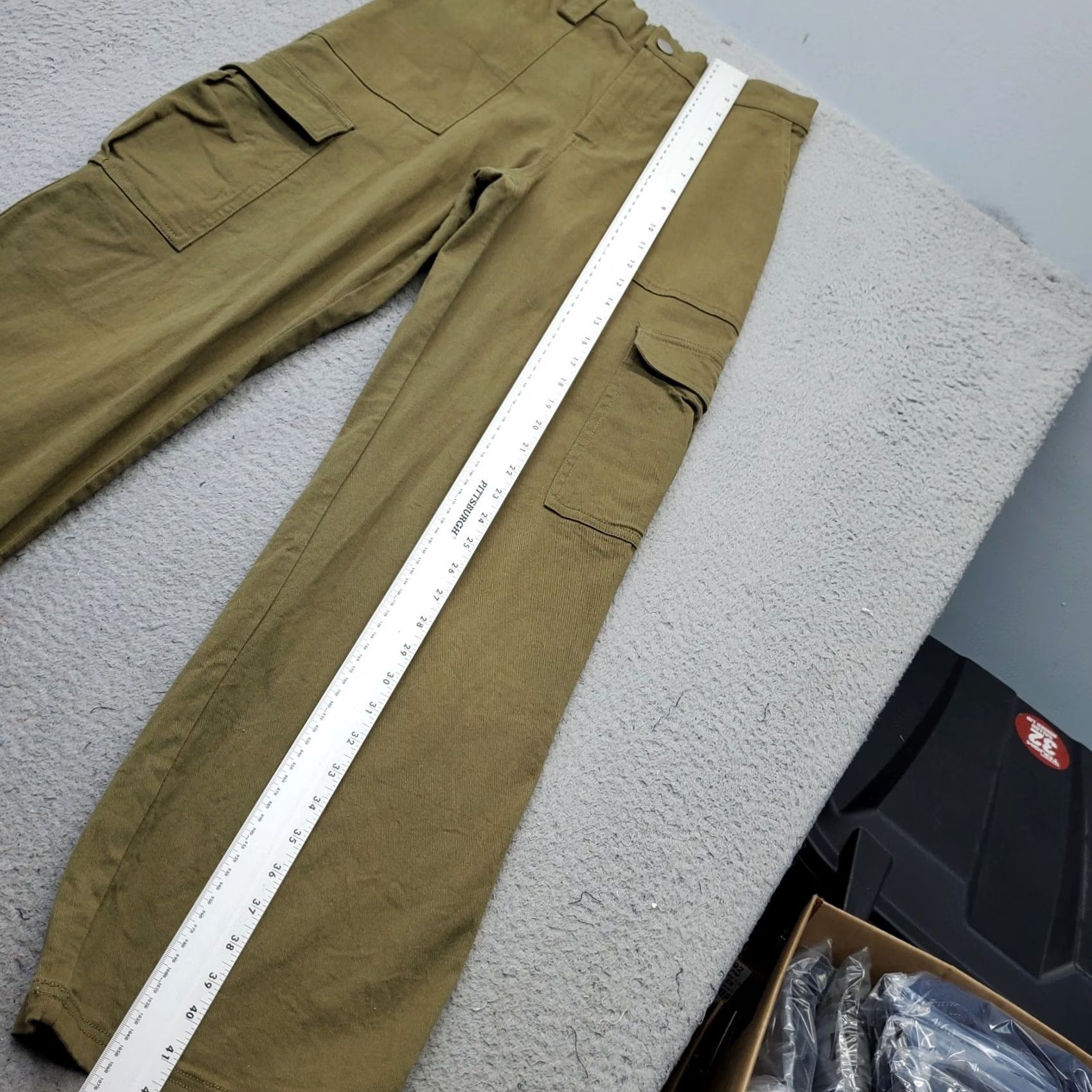 Vintage Cotton Candy Womens Cargo Pants Green Flat Front High Waist Utility Pocket Wide Leg Casual Outdoor Size 32" / US 10 / IT 46 - 4 Thumbnail