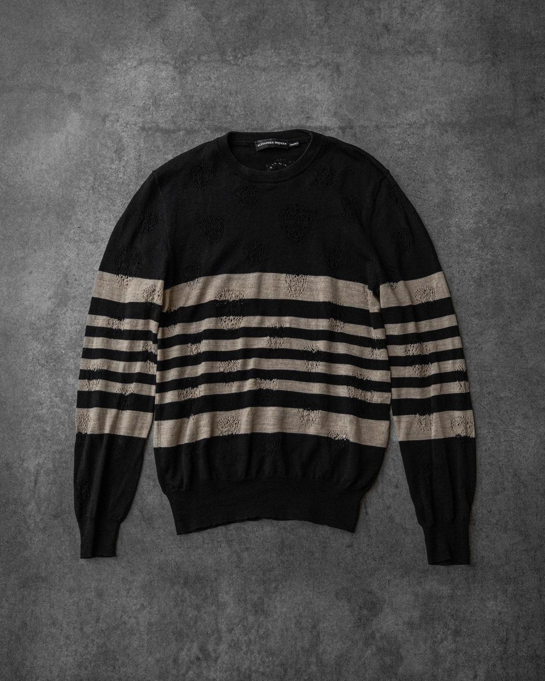 image of Alexander Mcqueen Distressed Skull Knit in Striped, Men's (Size Medium)