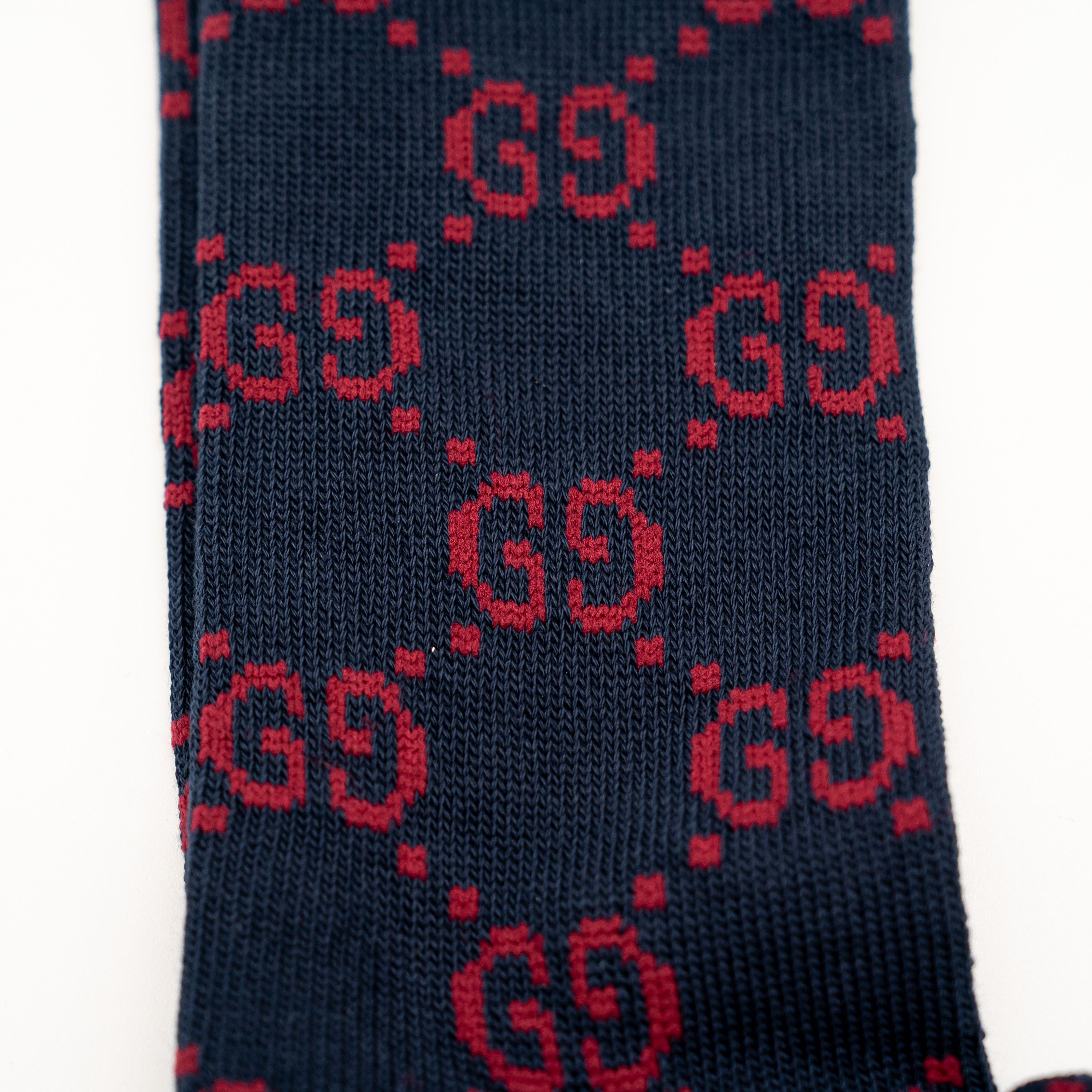 Gucci size M Gucci GG Logo Cotton Blend Long Socks Navy Red Size ONE SIZE - 2 Thumbnail