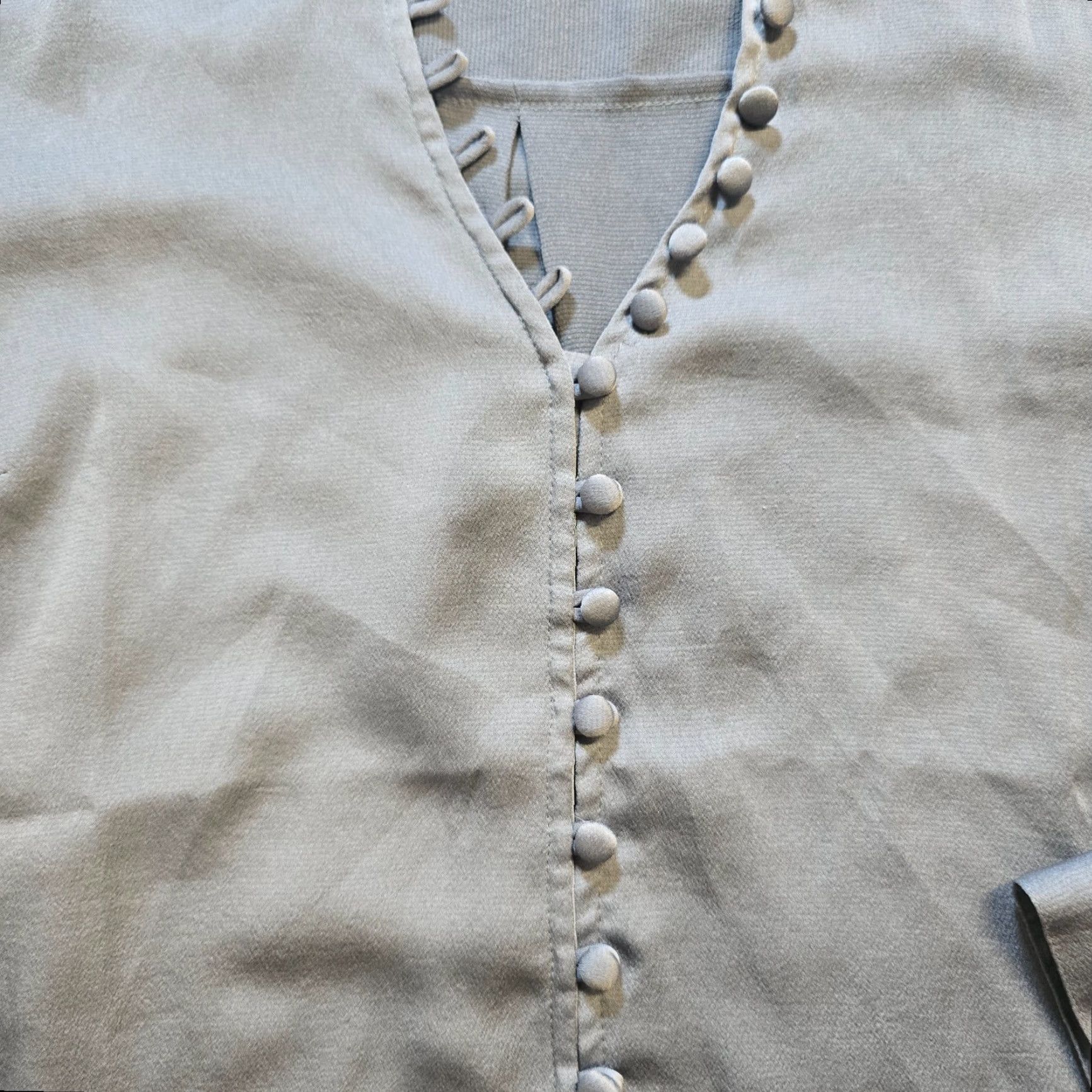 Express Express Shirt Womens Small Gray Portofino Slim Ruffle Long Sleeve Career Capsule Size S / US 4 / IT 40 - 4 Thumbnail