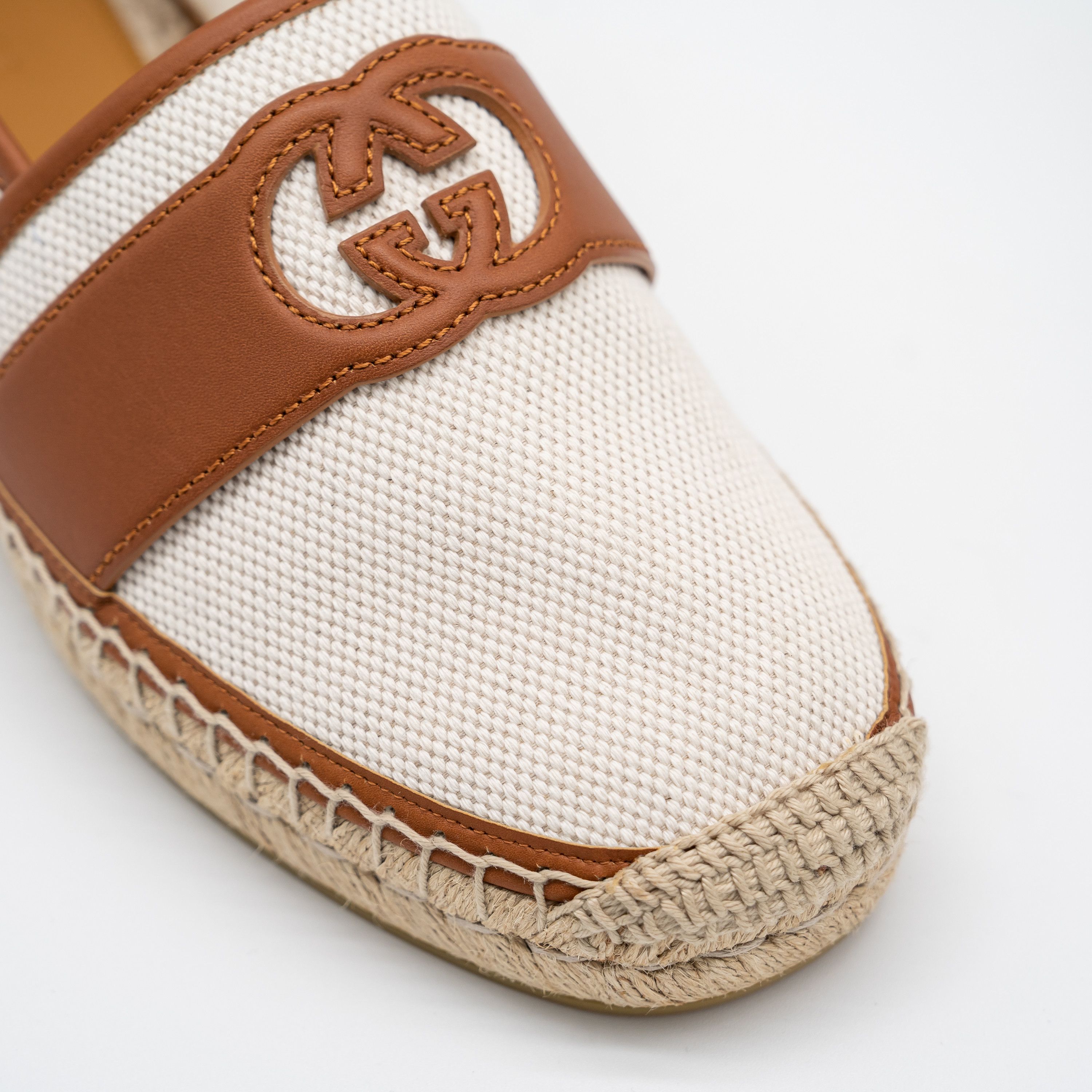 Gucci Gucci Espadrilles White Brown Leather Canvas Interlocking GG Size US 8.5 / EU 41-42 - 7 Thumbnail