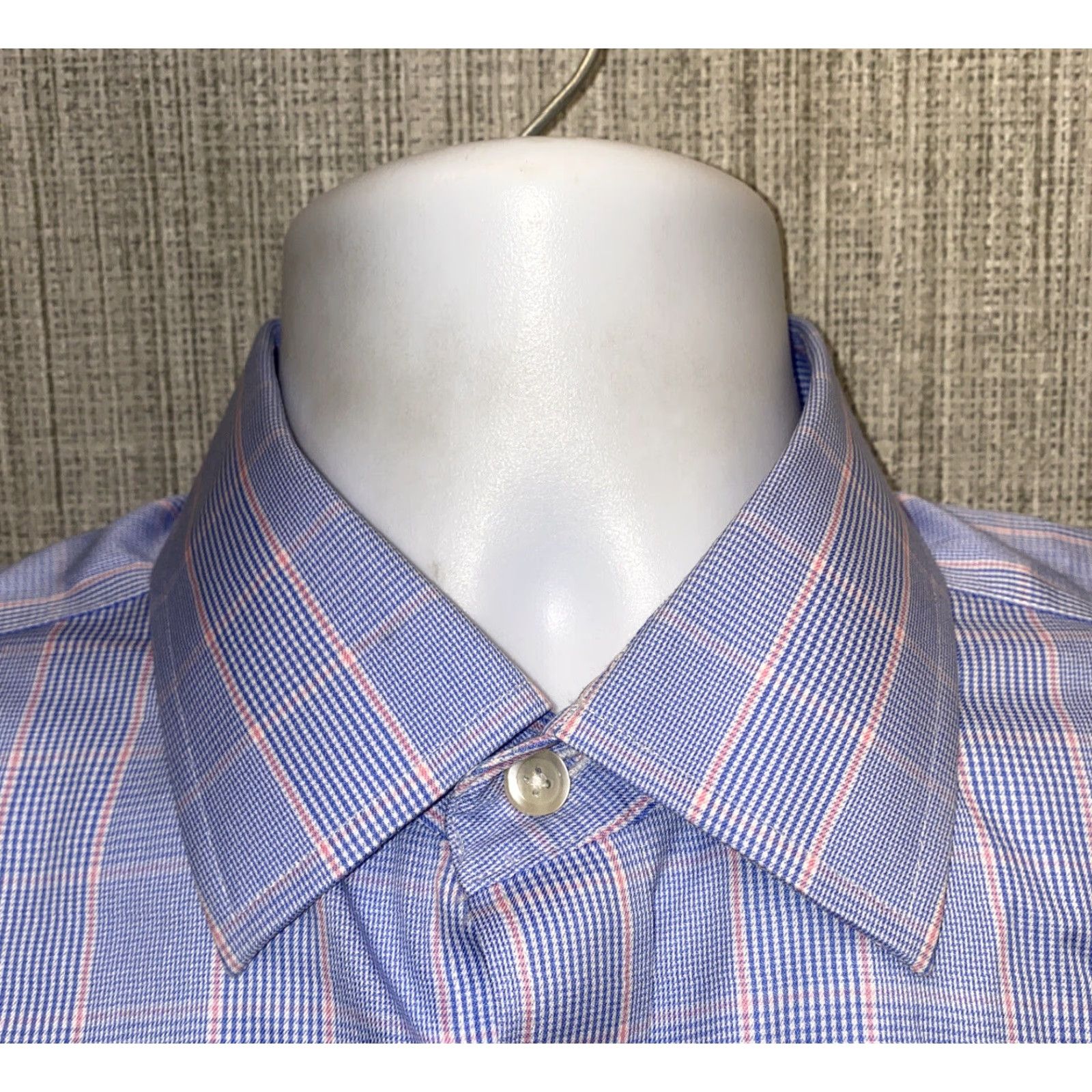 Charles Tyrwhitt Charles Tyrwhitt Mens Dress Shirt Blue Checkered Long Sleeve 16 Large Button-Down Collar Regular 100% Cotton Size 42R - 3 Thumbnail