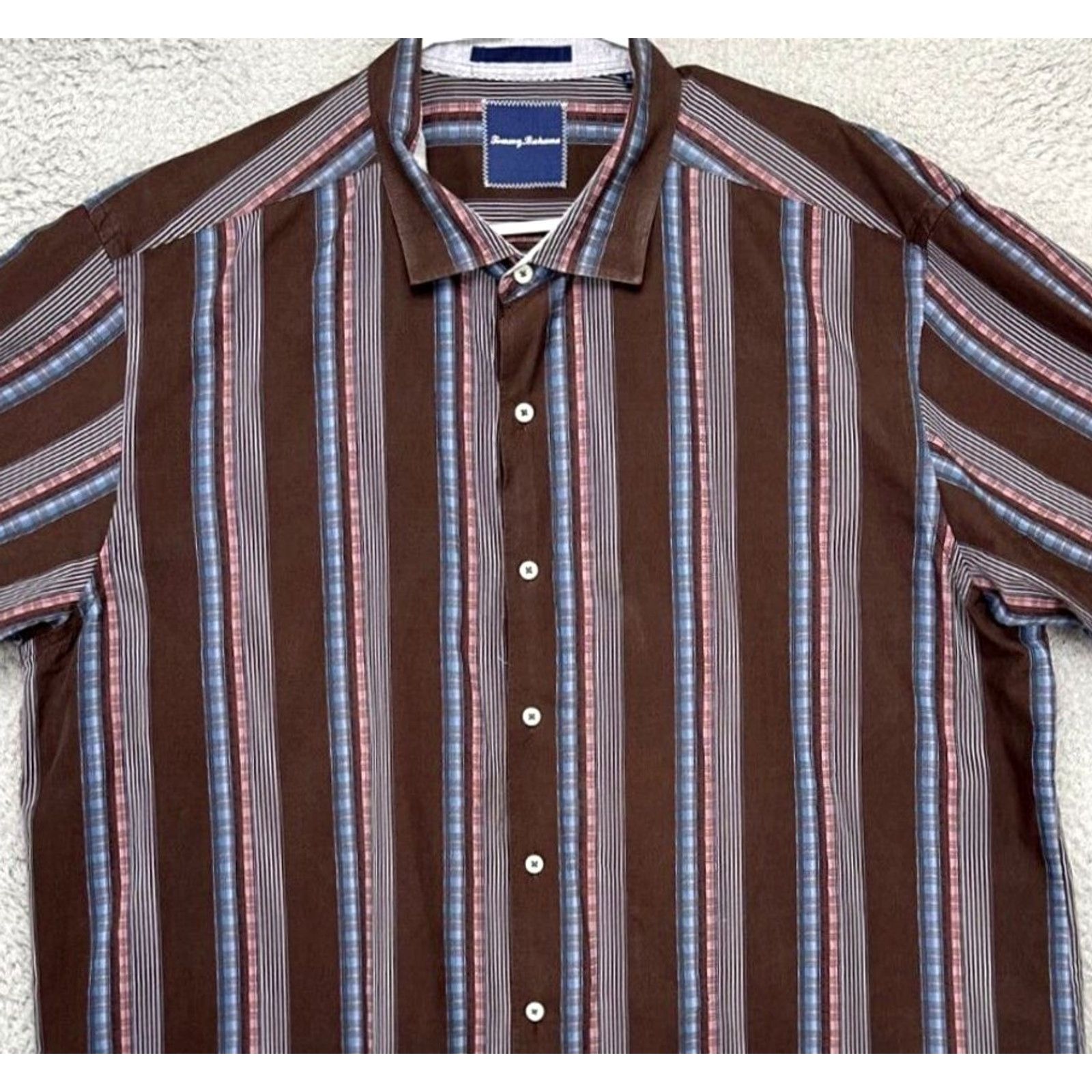 Tommy Bahama VINTAGE Tommy Bahama Shirt Mens 2XL Brown Balance Stripe Silk Blend Button Down Casual Size US XXL / EU 58 / 5 - 2 Thumbnail