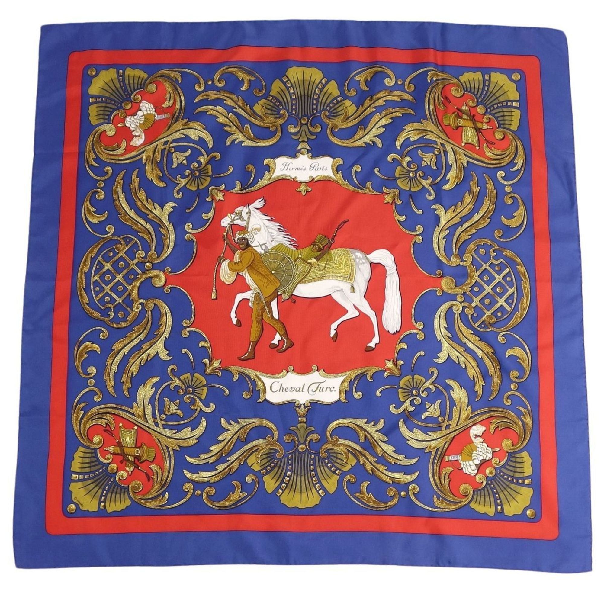 image of Hermes Scarf Muffler Carre90 Cheval Turc Turkish Horse 100% Silk Ladies Multicolor in Black, Women'