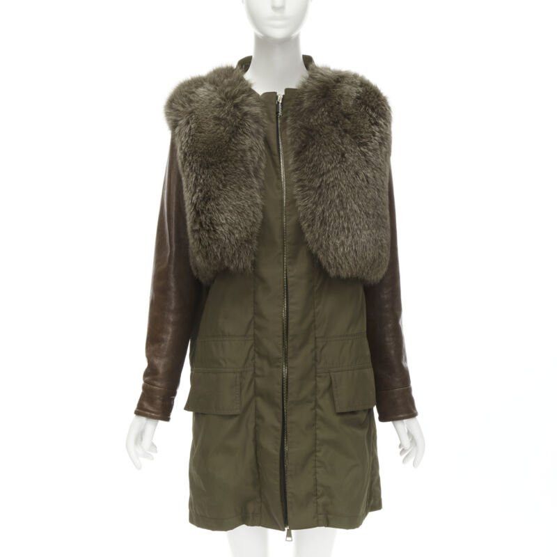 Givenchy GIVENCHY Riccardo Tisci green leather sleeve fox fur anorak coat FR34 XS Size XS / US 0-2 / IT 36-38 - 1 Thumbnail