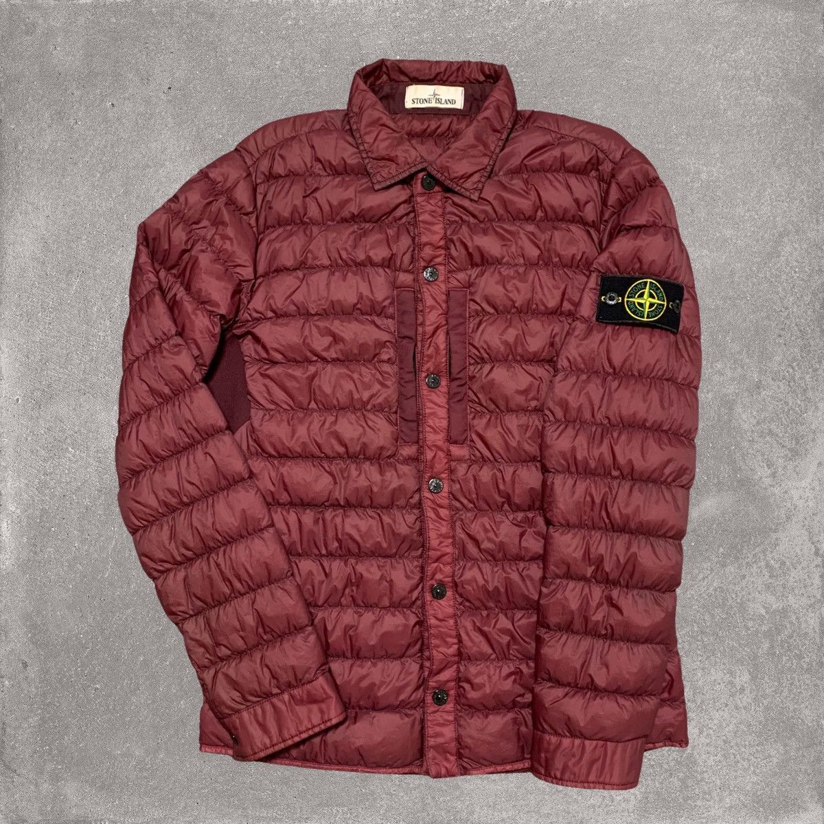 image of Stone Island Small Burgundy Micro Yarn Over Shirt Jacket in Burgandy, Men's