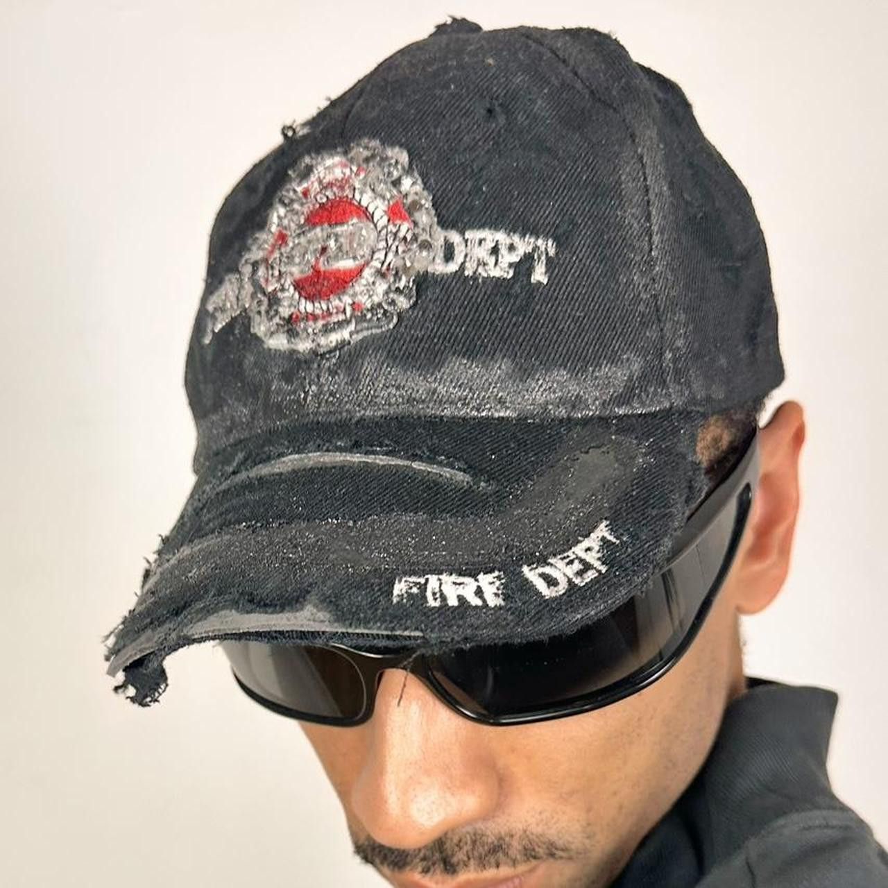 Vintage ASTROBOI* 'Fire Dept.' Black Distressed Rhinestone Hat Size ONE SIZE - 5 Thumbnail