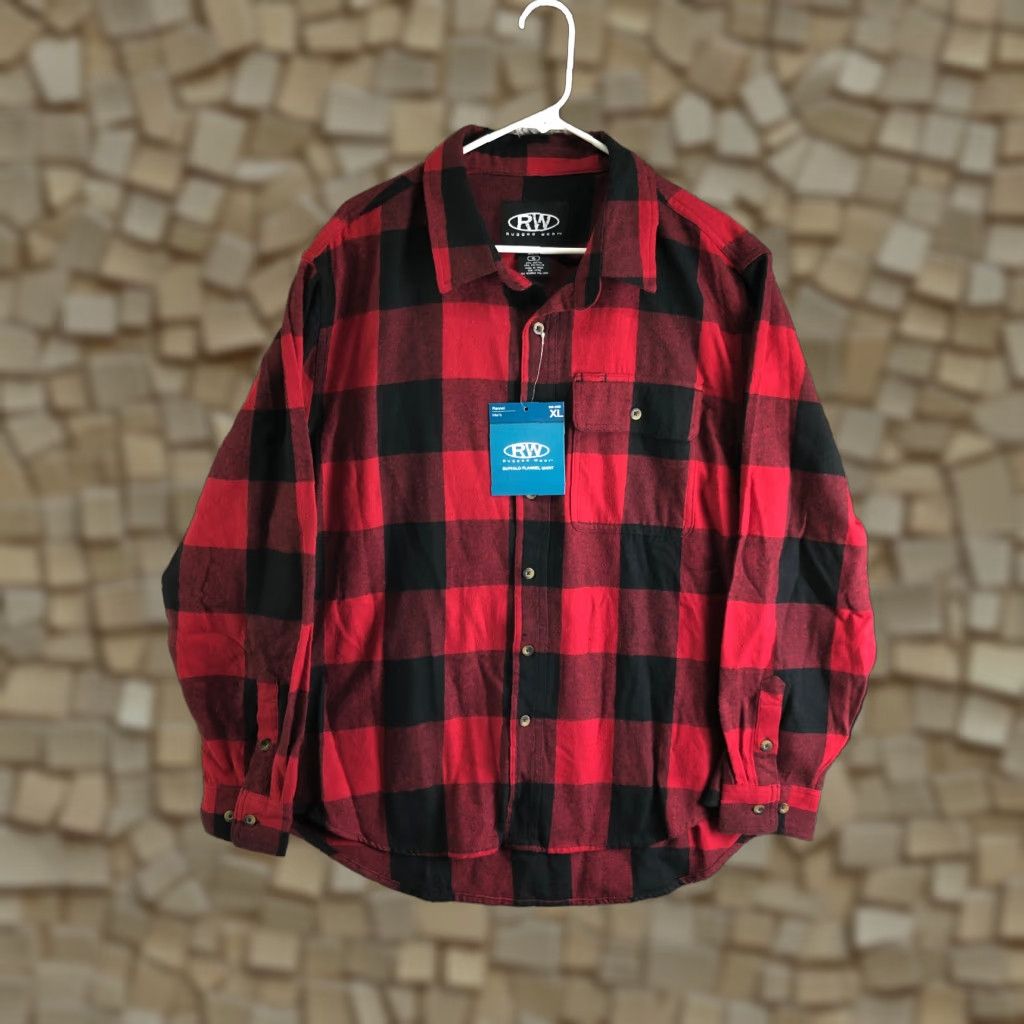 Vintage Rugged Wear Shirt Mens XL Red Flannel Long Sleeve Button-Up Spread Collar Button-Down Casual Check Modern Size US XL / EU 56 / 4 - 1 Thumbnail