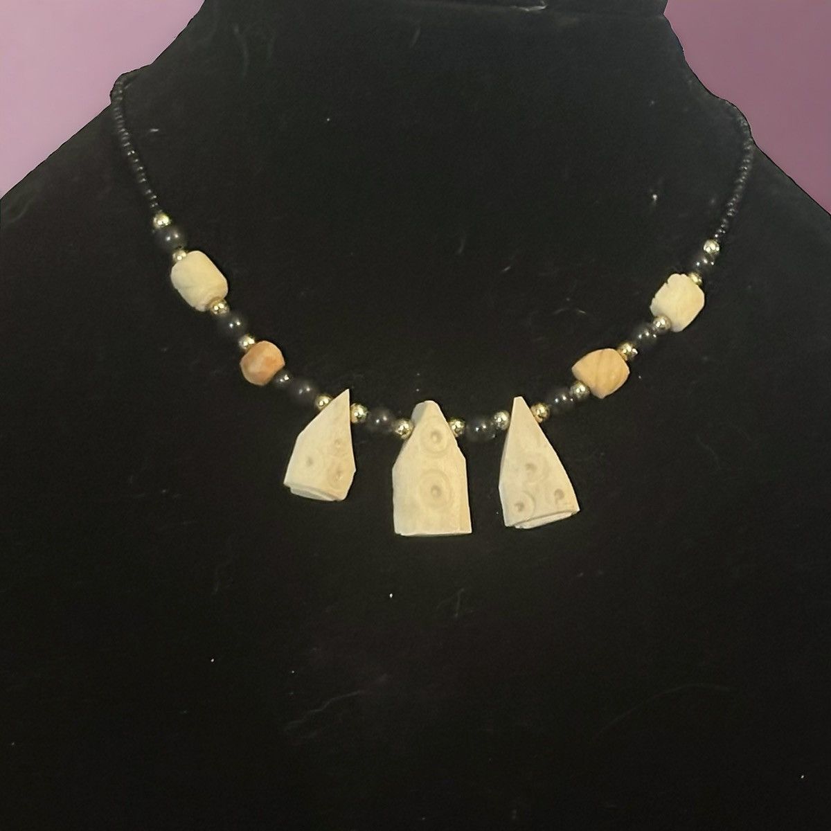 Vintage Vintage carved bone black seed bead tribal necklace Size ONE SIZE - 1 Thumbnail