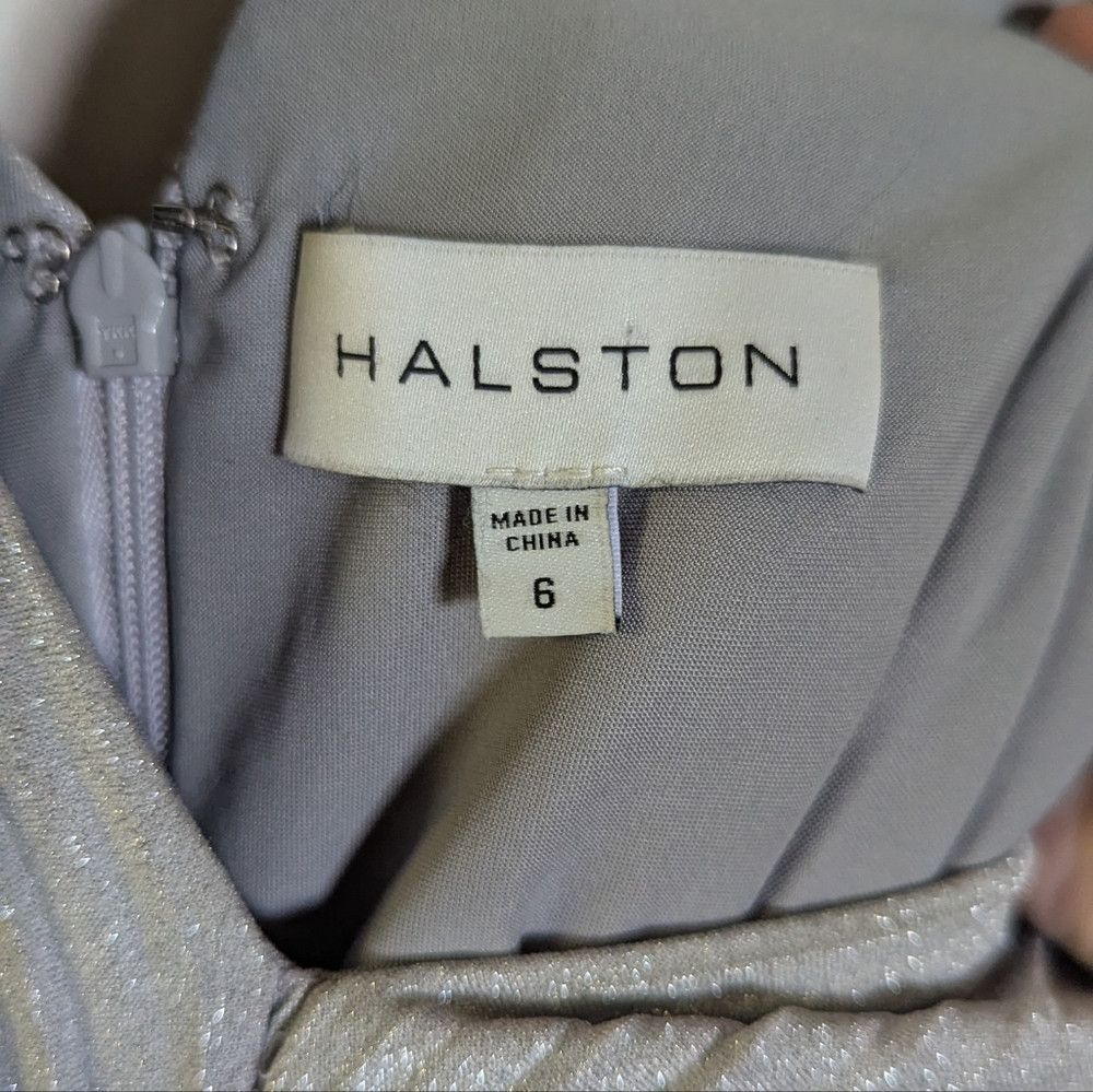 Halston Heritage Halston Lana Pleated V-Neck Gown Silver Metallic Formal Wed Size M / US 6-8 / IT 42-44 - 5 Thumbnail