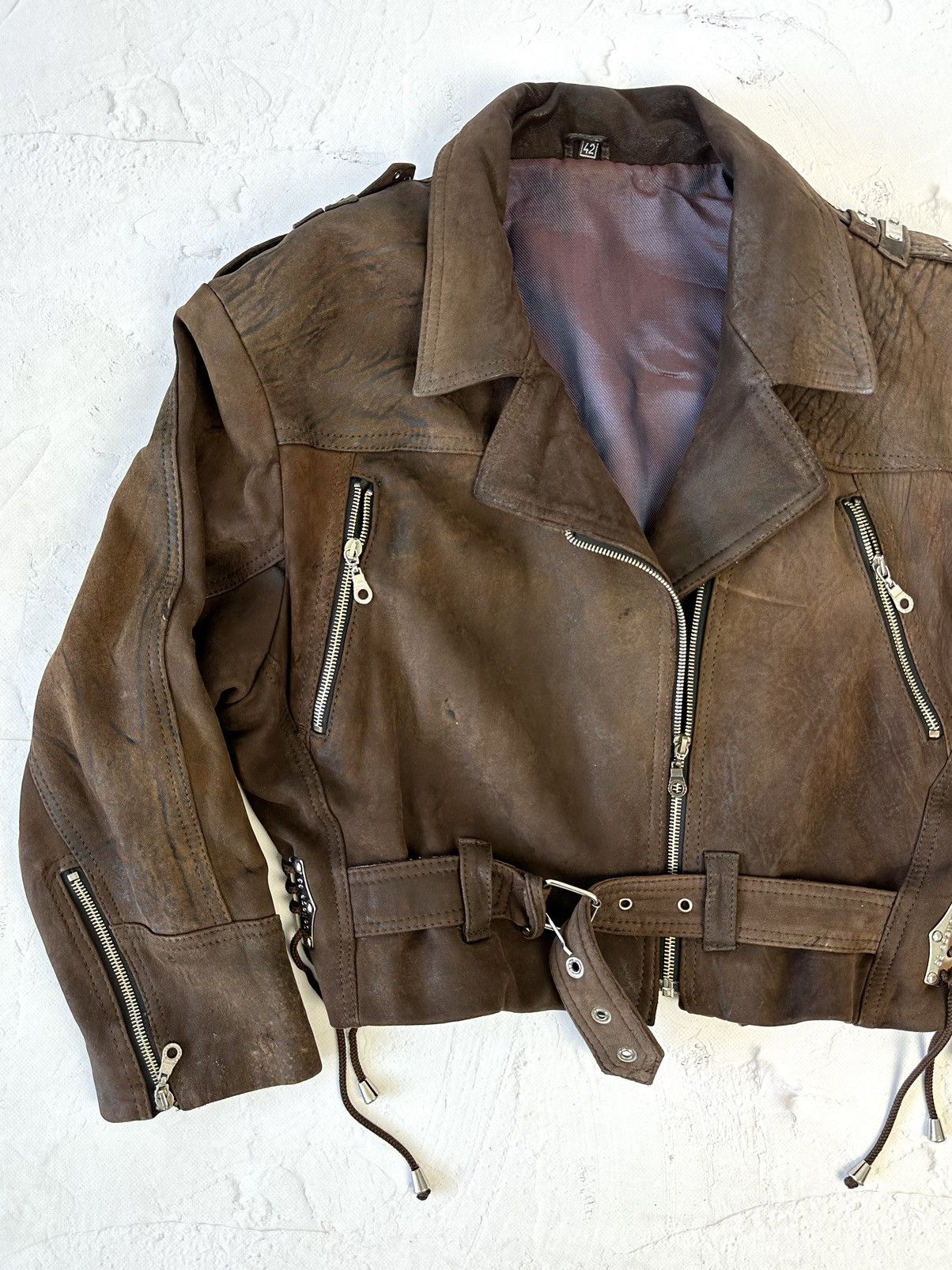 Vintage Vintage Real Leather Brown Cropped Biker Jacket Size M / US 6-8 / IT 42-44 - 2 Thumbnail