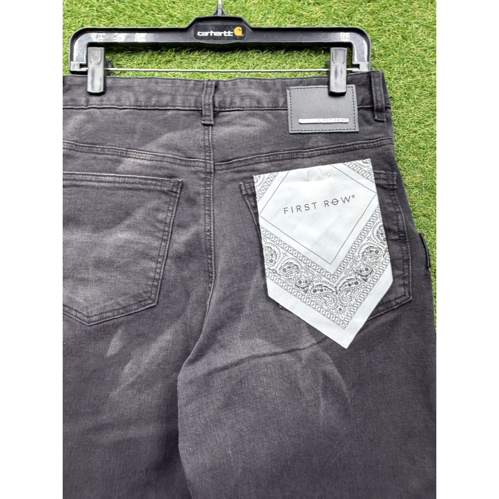 Vintage First Row Pants Mens 30 Black Denim Cargo Wide Leg Baggy Y2K 90s Pockets Size US 30 / EU 46 - 3 Thumbnail